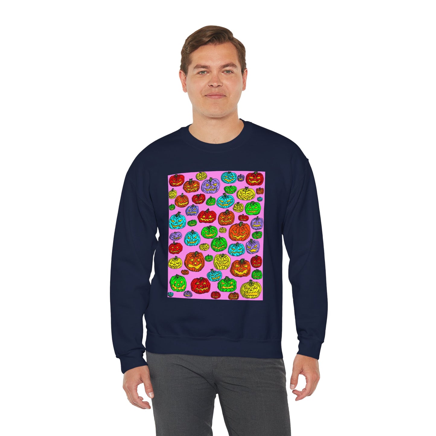 Colorful Pumpkin Crewneck Sweatshirt for Fall Celebrations