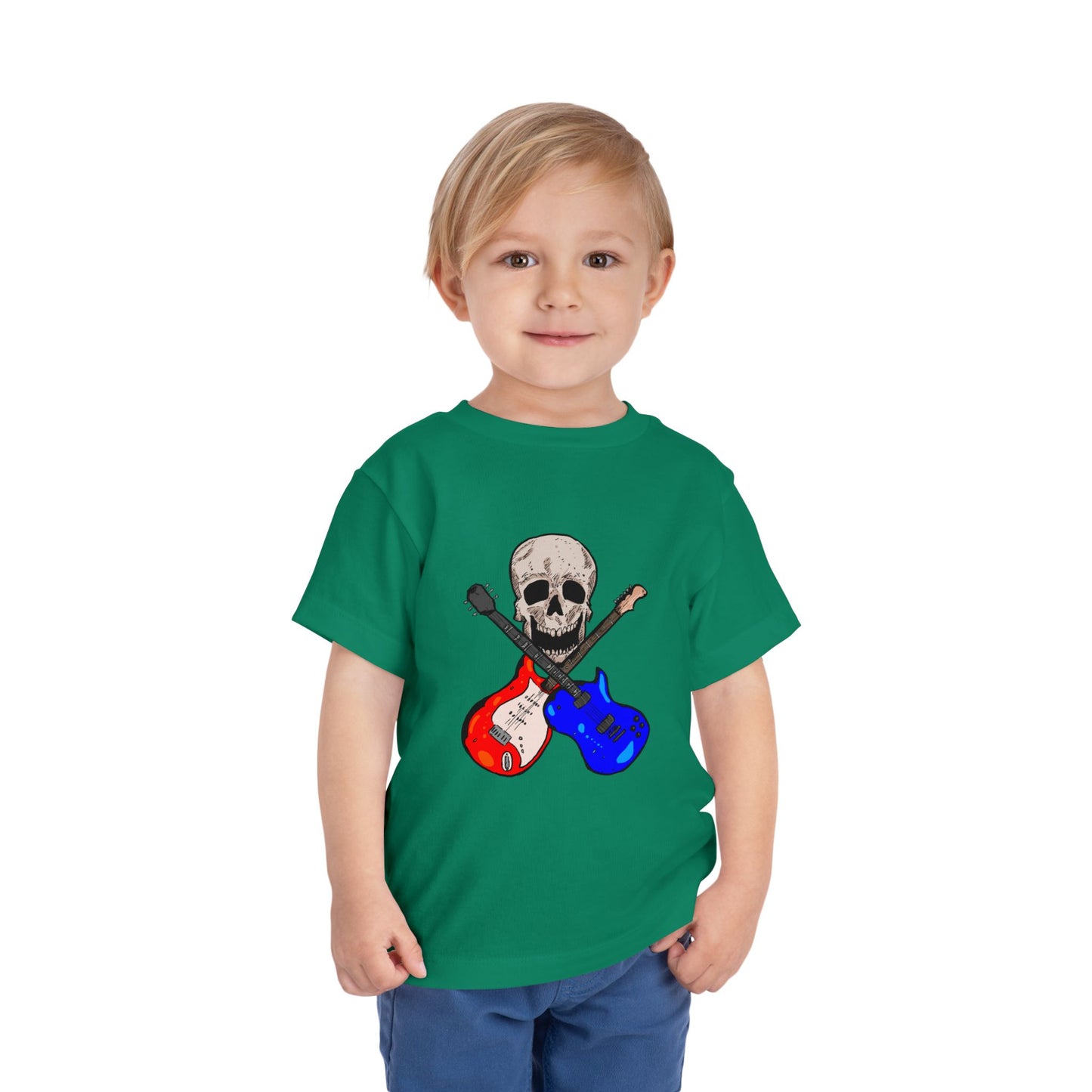 Toddler Tee — Skull with Red & Blue Electric Guitars Rock Shirt