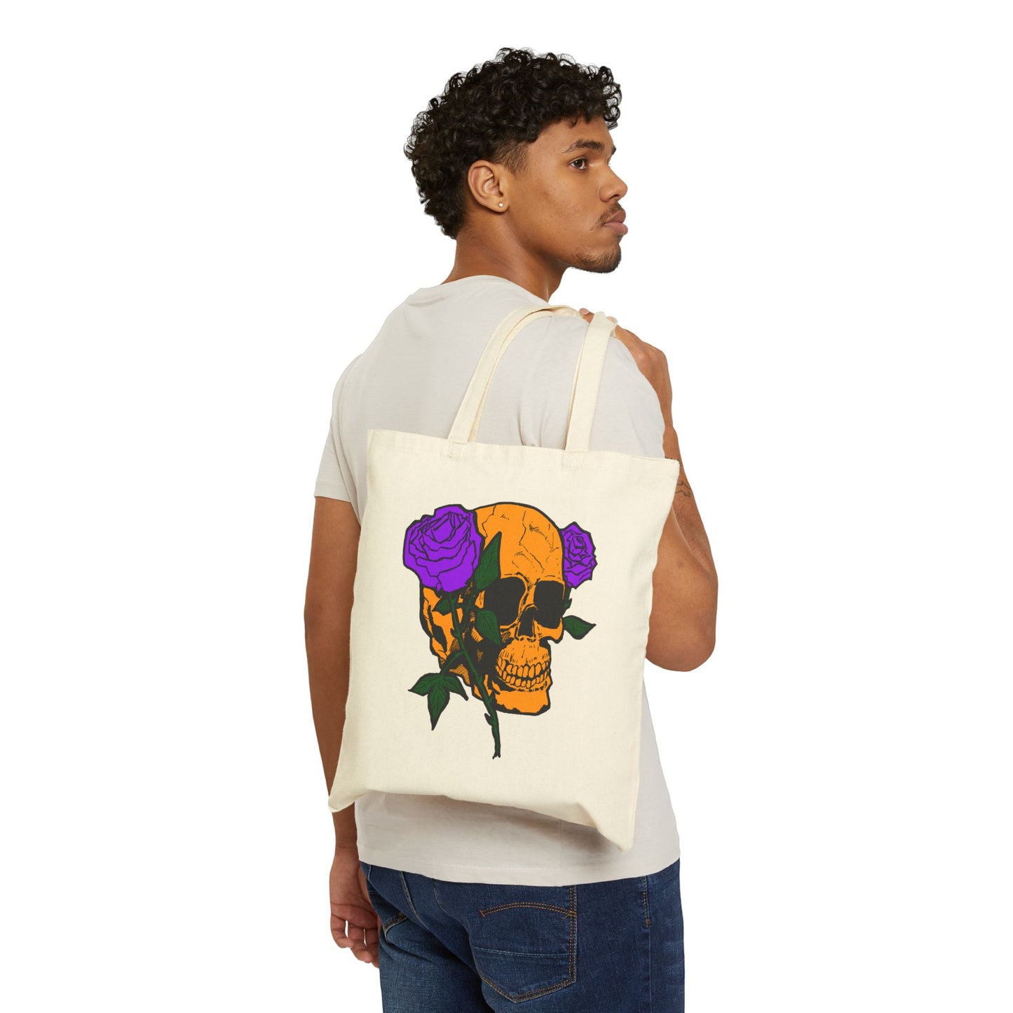Skull with Purple Roses Canvas Tote Bag