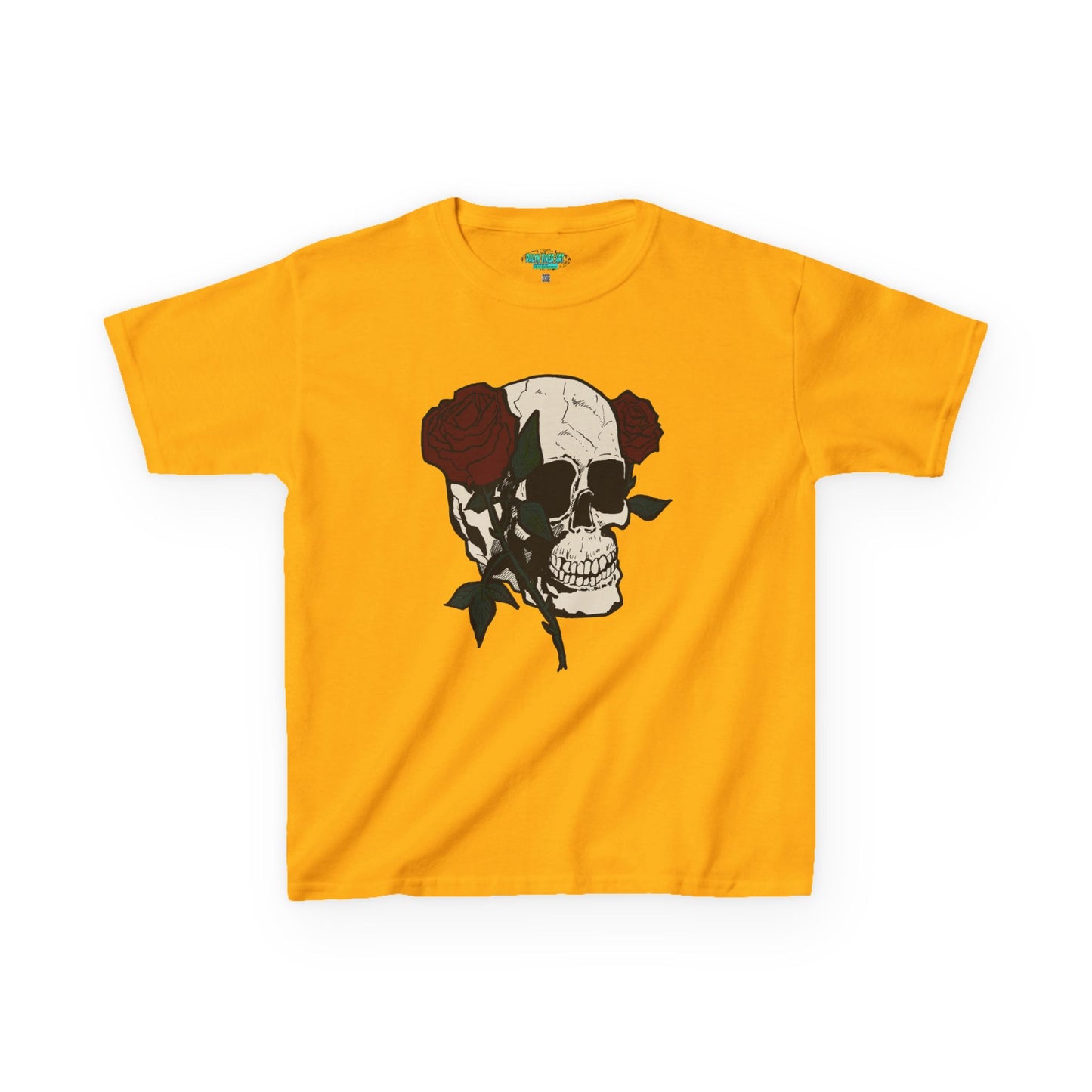 Kids Heavy Cotton Tee - Skull and Roses Graphic Tee for Trendy Kids
