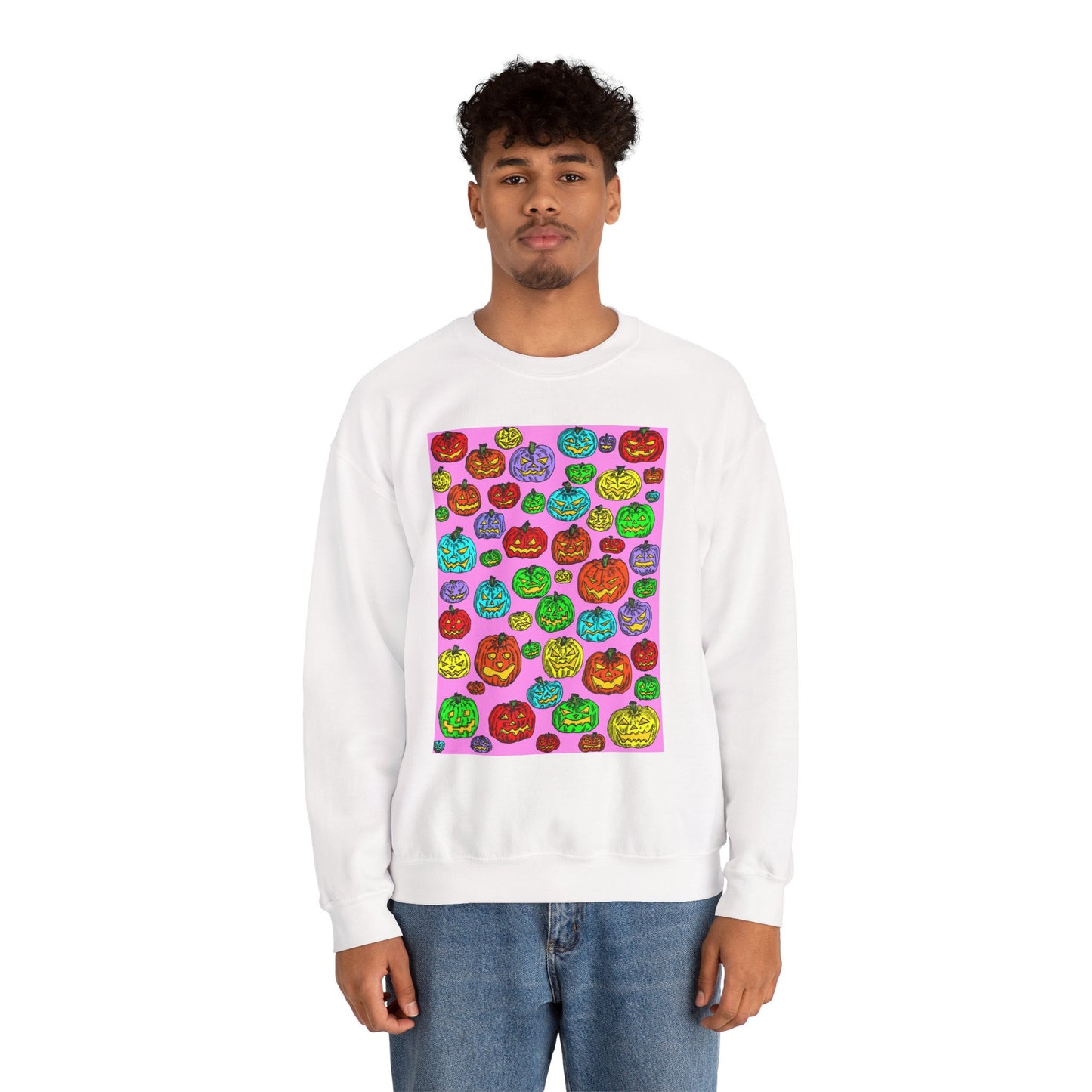 Colorful Pumpkin Crewneck Sweatshirt for Fall Celebrations