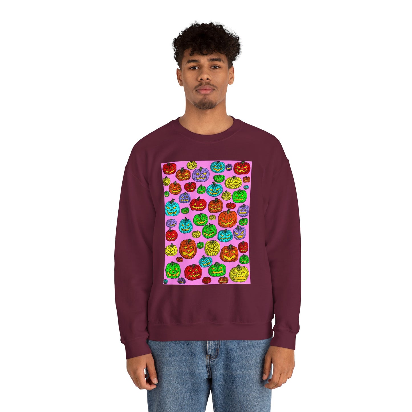 Colorful Pumpkin Crewneck Sweatshirt for Fall Celebrations