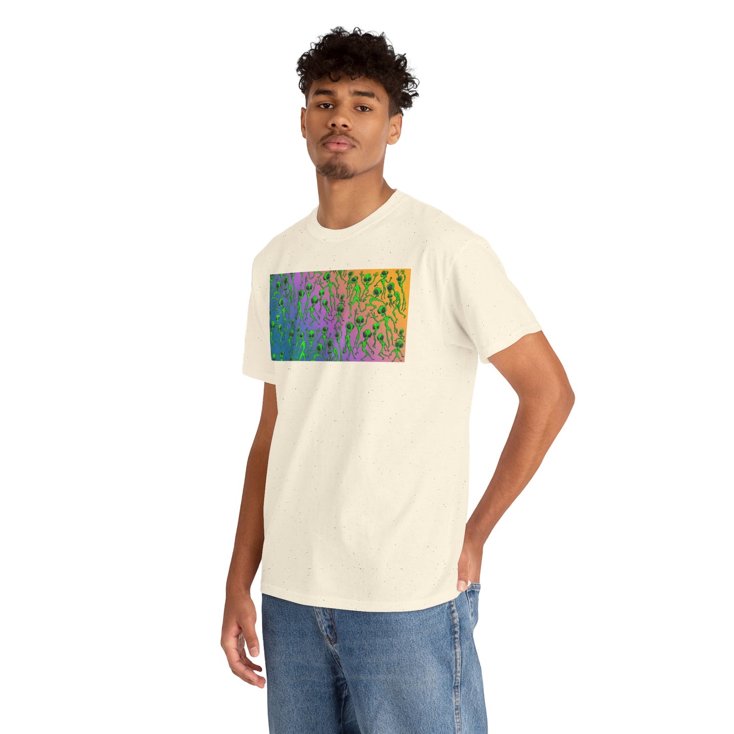 Alien Dance Party Gradient Tee — Colorful Psychedelic Green Aliens Art T-Shirt