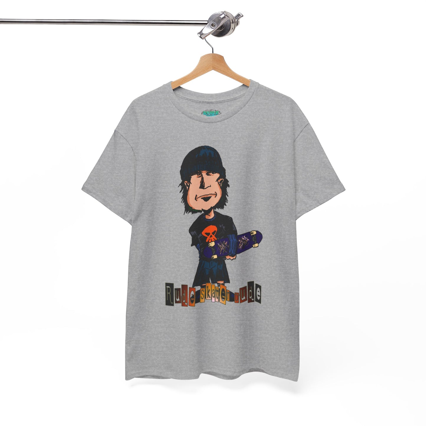 Rude Skater Dude Cartoon Skate Punk T-Shirt — Skateboarding Tee with Skull Design