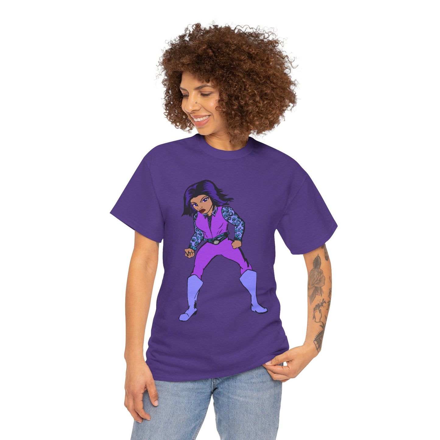 Retro Cartoon Hero Woman Character Unisex Heavy Cotton Tee, Vintage Graphic Tee, Fun T-Shirt, Gift for Fans, Casual Wear, Everyday Tee