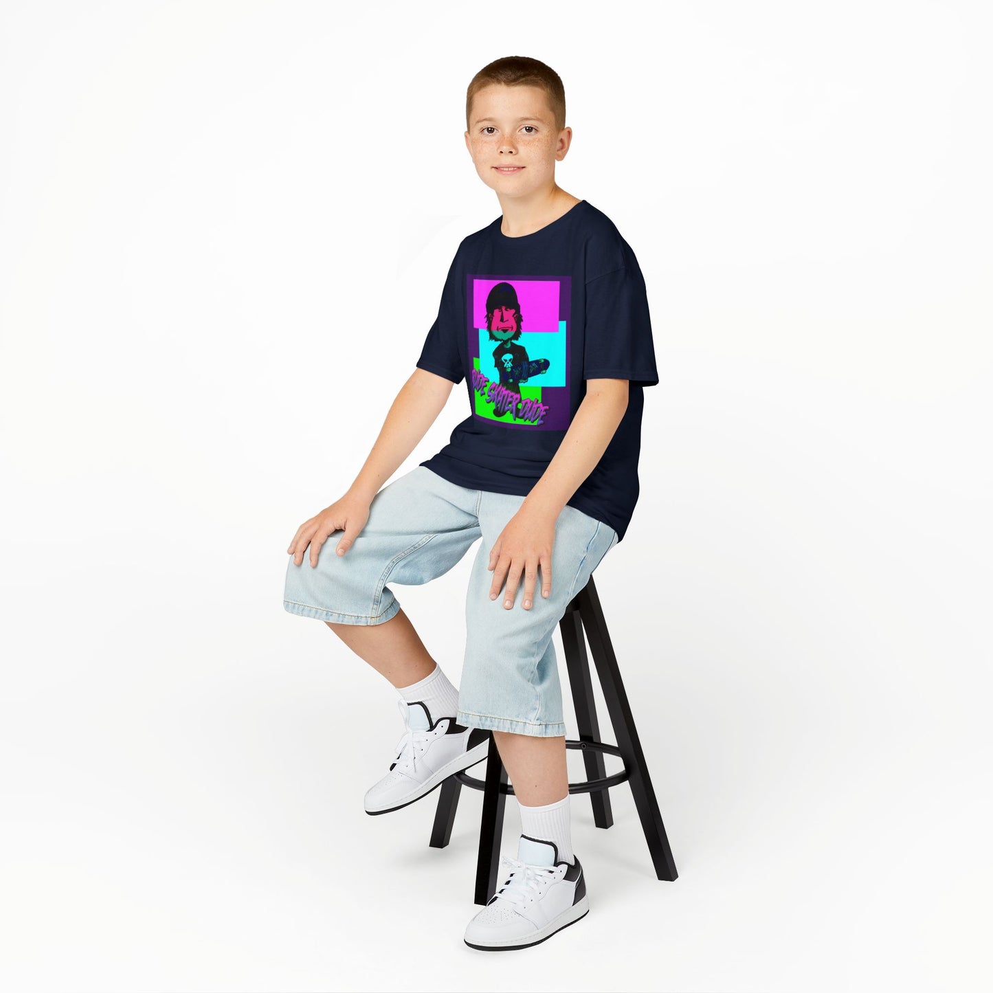 Kids Tee — Retro Neon Rude Skater Dude Kid Graphic T-Shirt