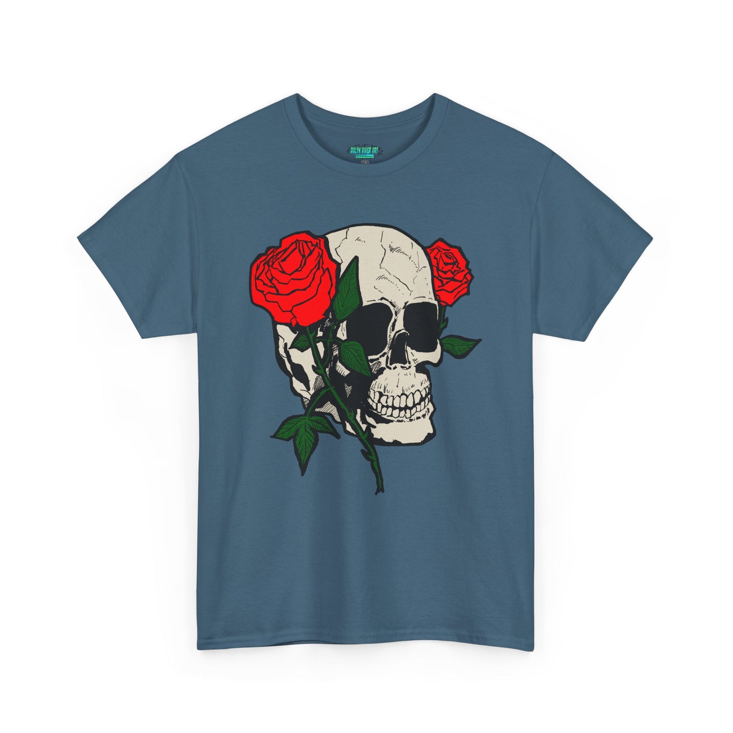Skull & Roses Unisex Heavy Cotton Tee - Edgy Graphic T-Shirt for Casual Style