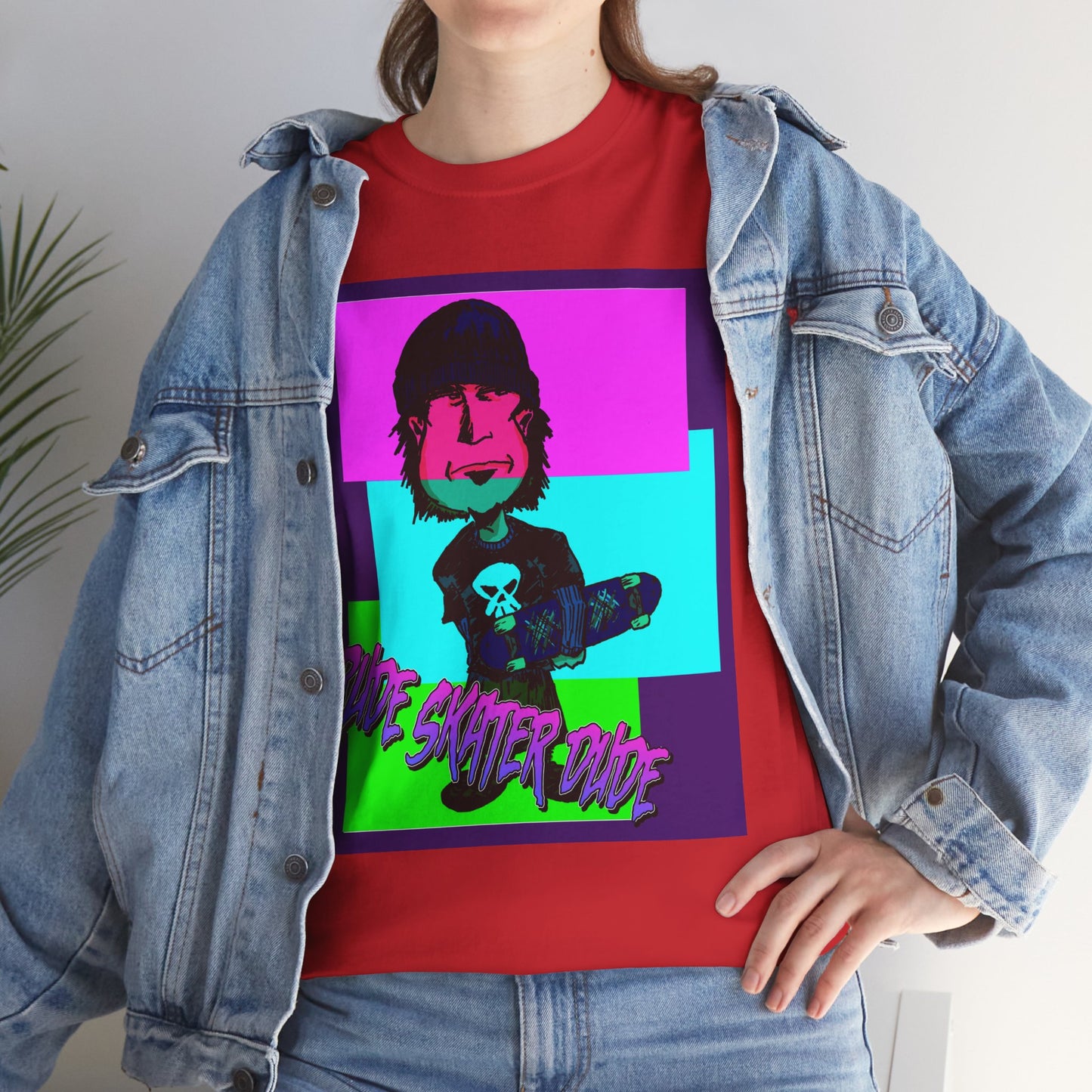 Retro Neon Skateboard Tee — "Rude Skater Dude" Graphic