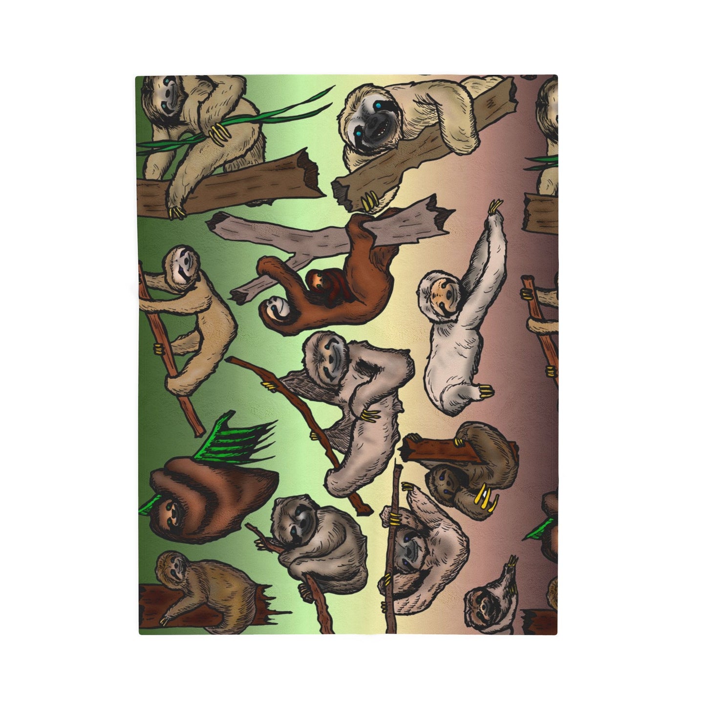 Sloth Pattern Velveteen Plush Blanket – Cute Relaxing Animal Throw