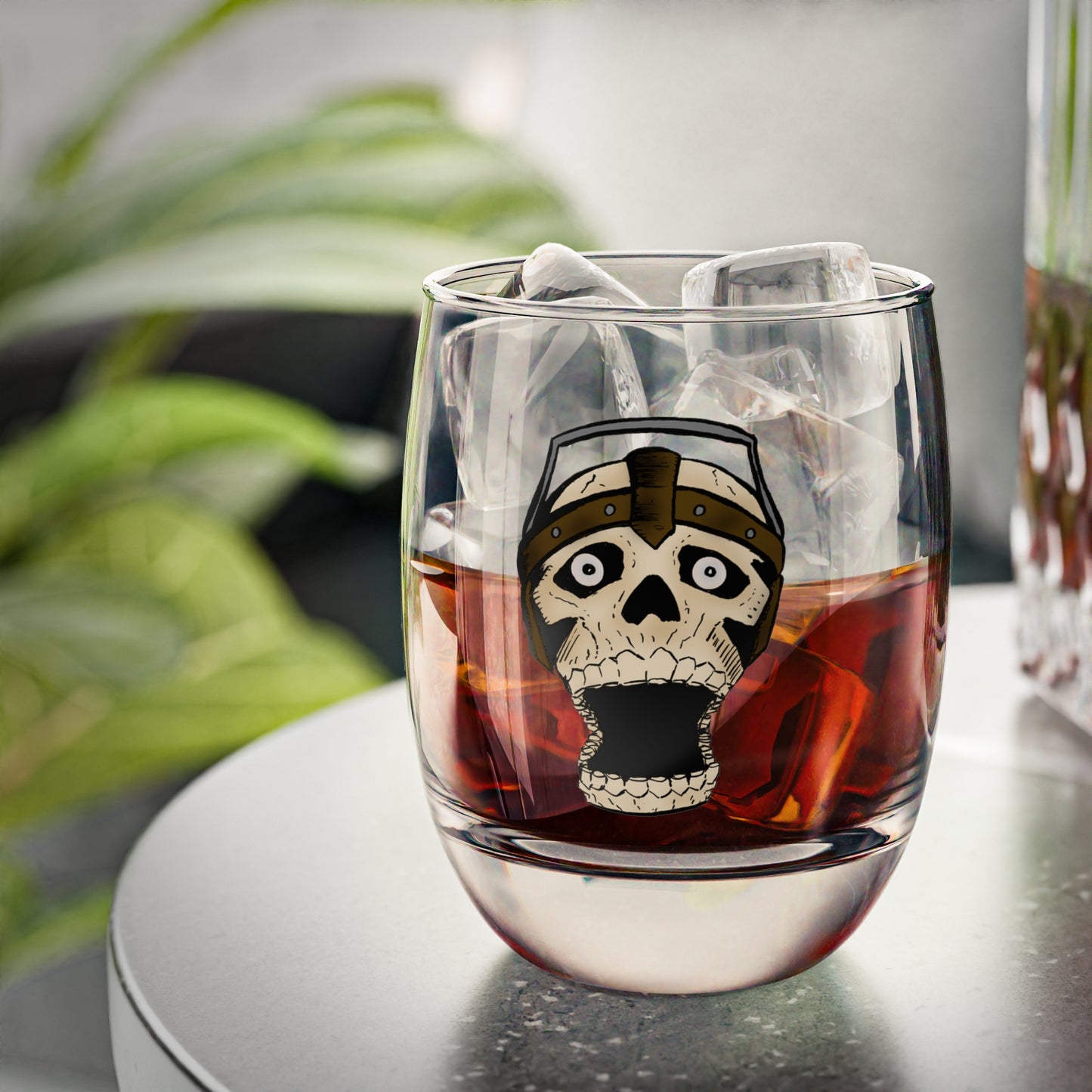 Whiskey Glass - Electrocuted Screaming Skull Gothic Horror Art