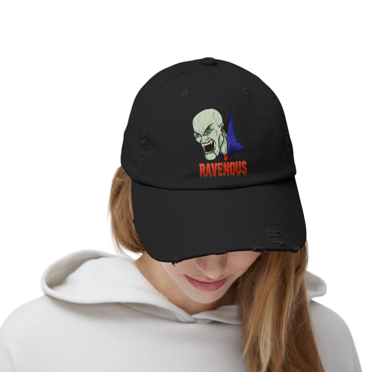 Distressed Cap Ravenous Bloodthirsty Vampire Gothic Horror