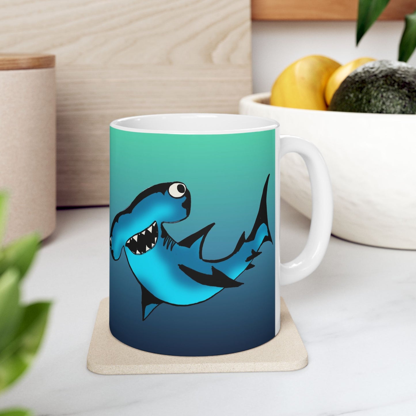 Harley Hammerhead Shark Gradient Ceramic Mug — Cute Hammerhead Coffee Cup (11oz & 15oz)