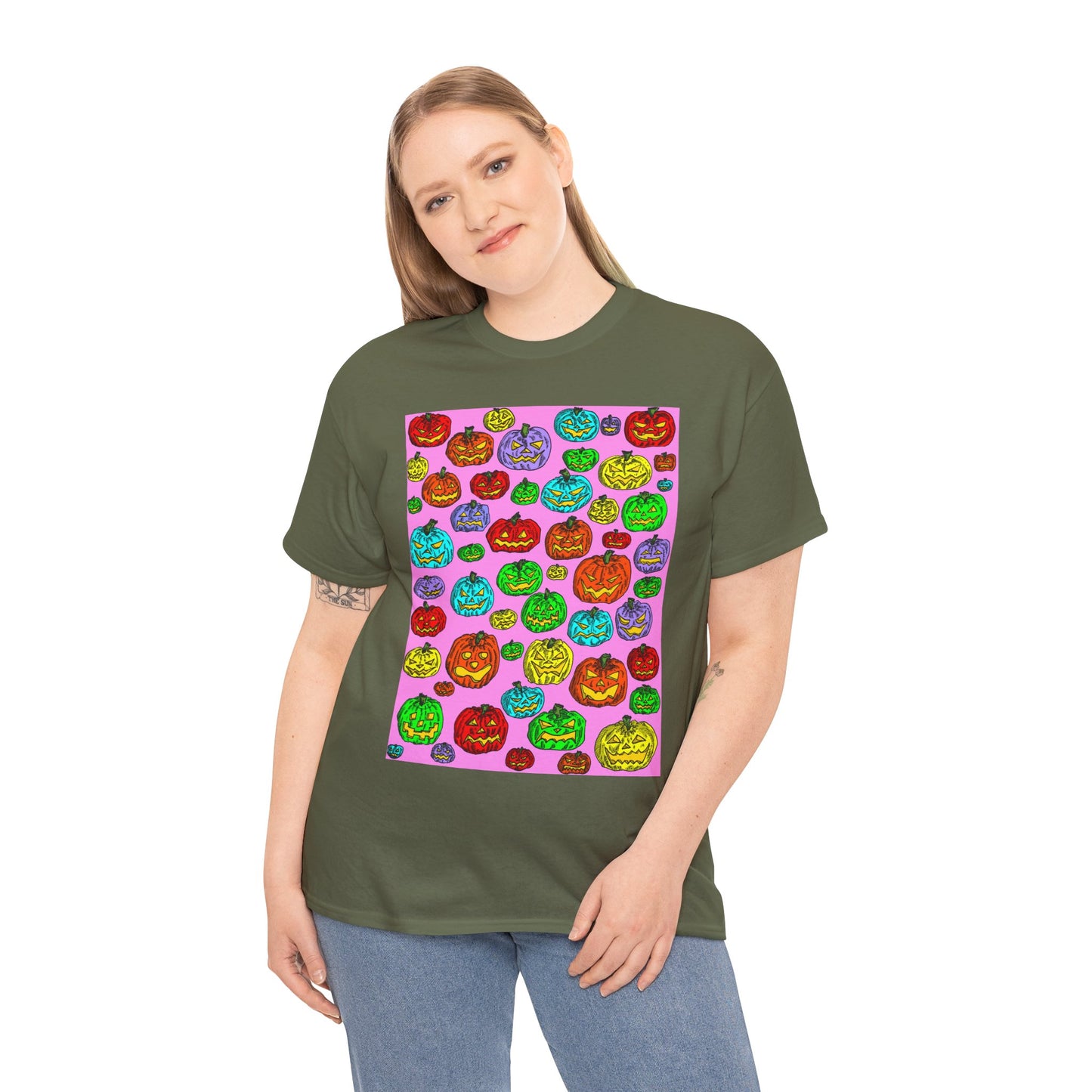Colorful Pumpkin Graphic Tee, Unisex Cotton T-Shirt, Halloween Costume, Fall Apparel, Trendy Graphic Shirt, Casual Wear