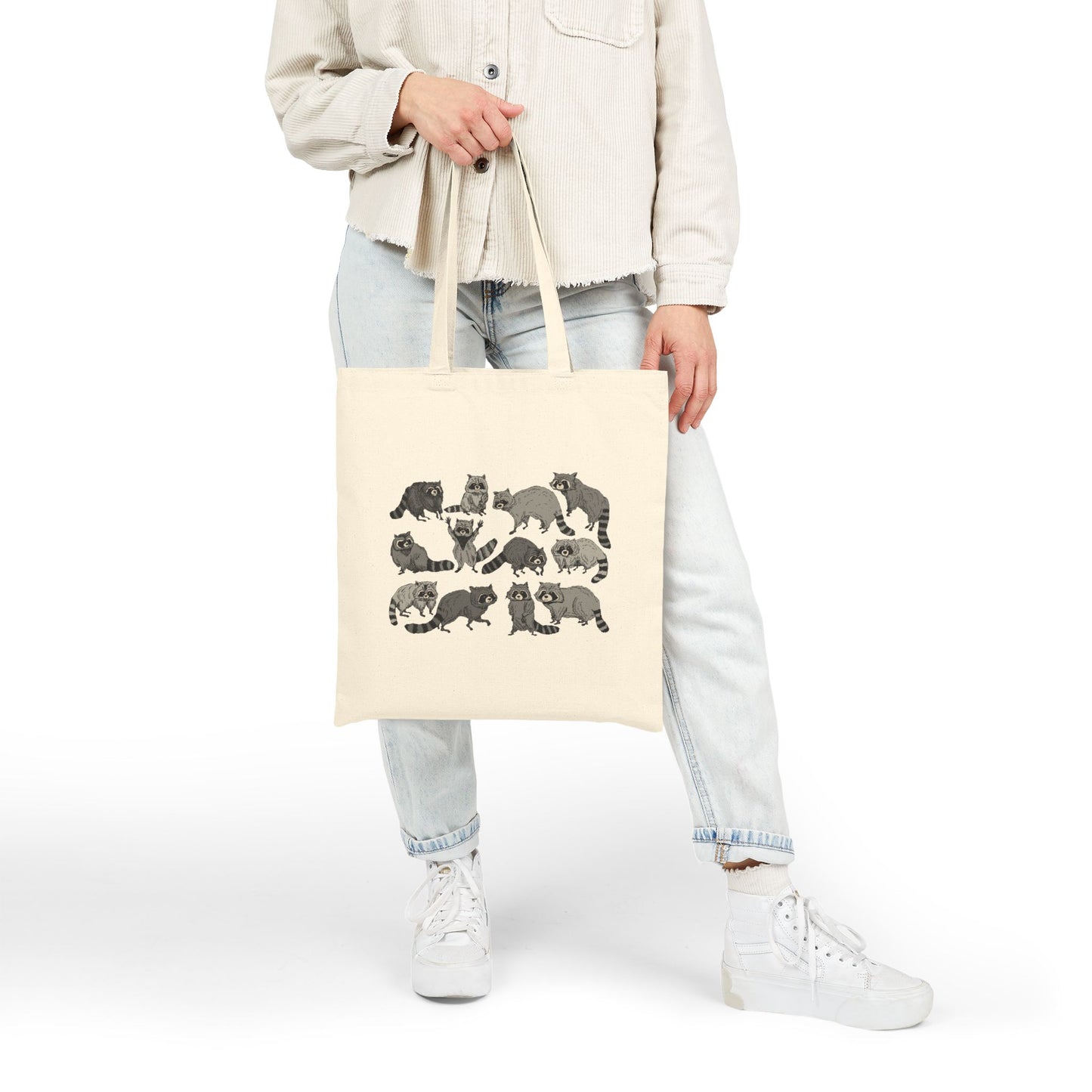 Raccoon Sketches Canvas Tote Bag – Cute Raccoons Illustration Reusable Grocery Bag