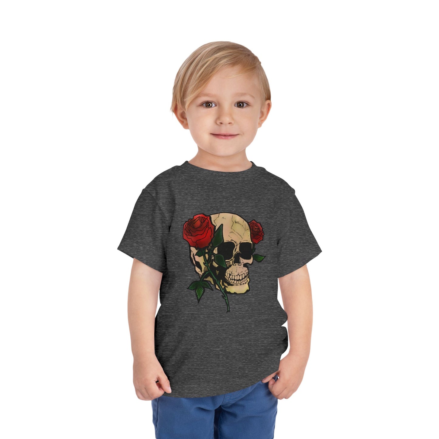 Toddler Tee — Skull with Red Roses Graphic