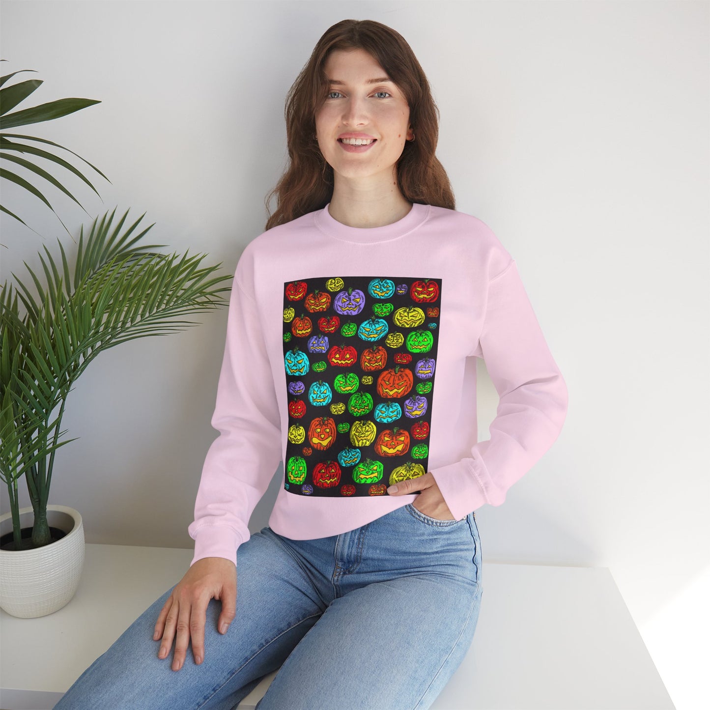 Halloween Colorful Pumpkin Graphic Crewneck Sweatshirt