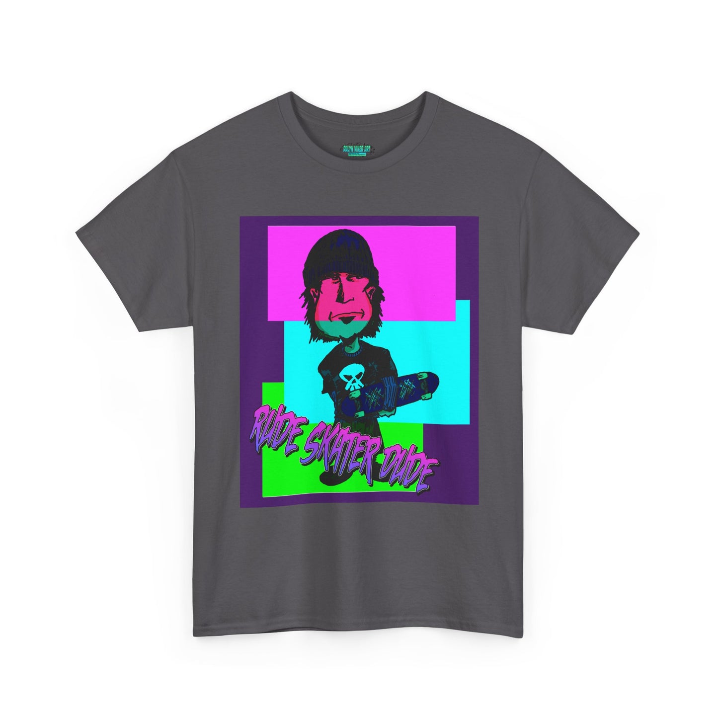 Retro Neon Skateboard Tee — "Rude Skater Dude" Graphic