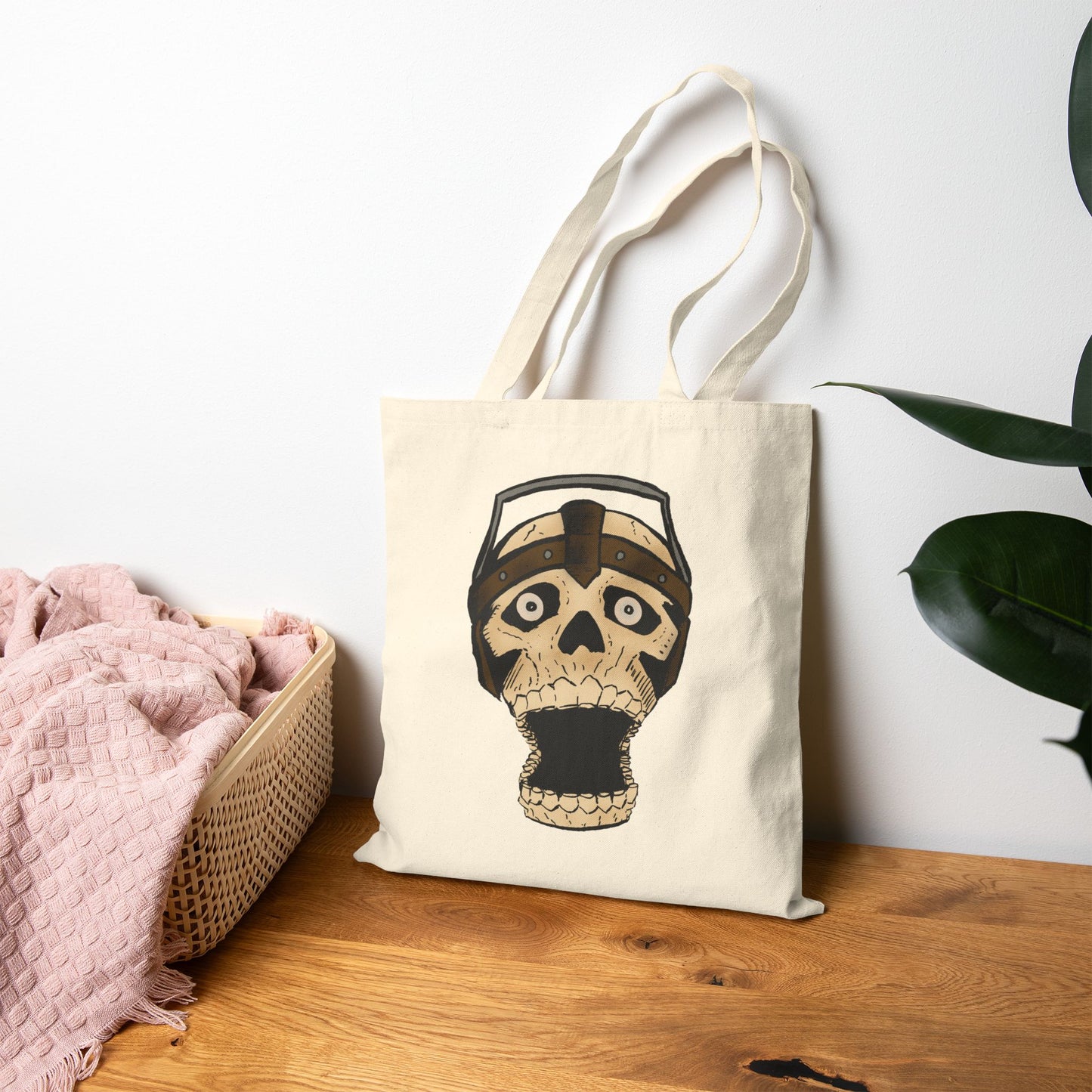 Screaming Skull Canvas Tote Bag — Retro Electrified Skull Design