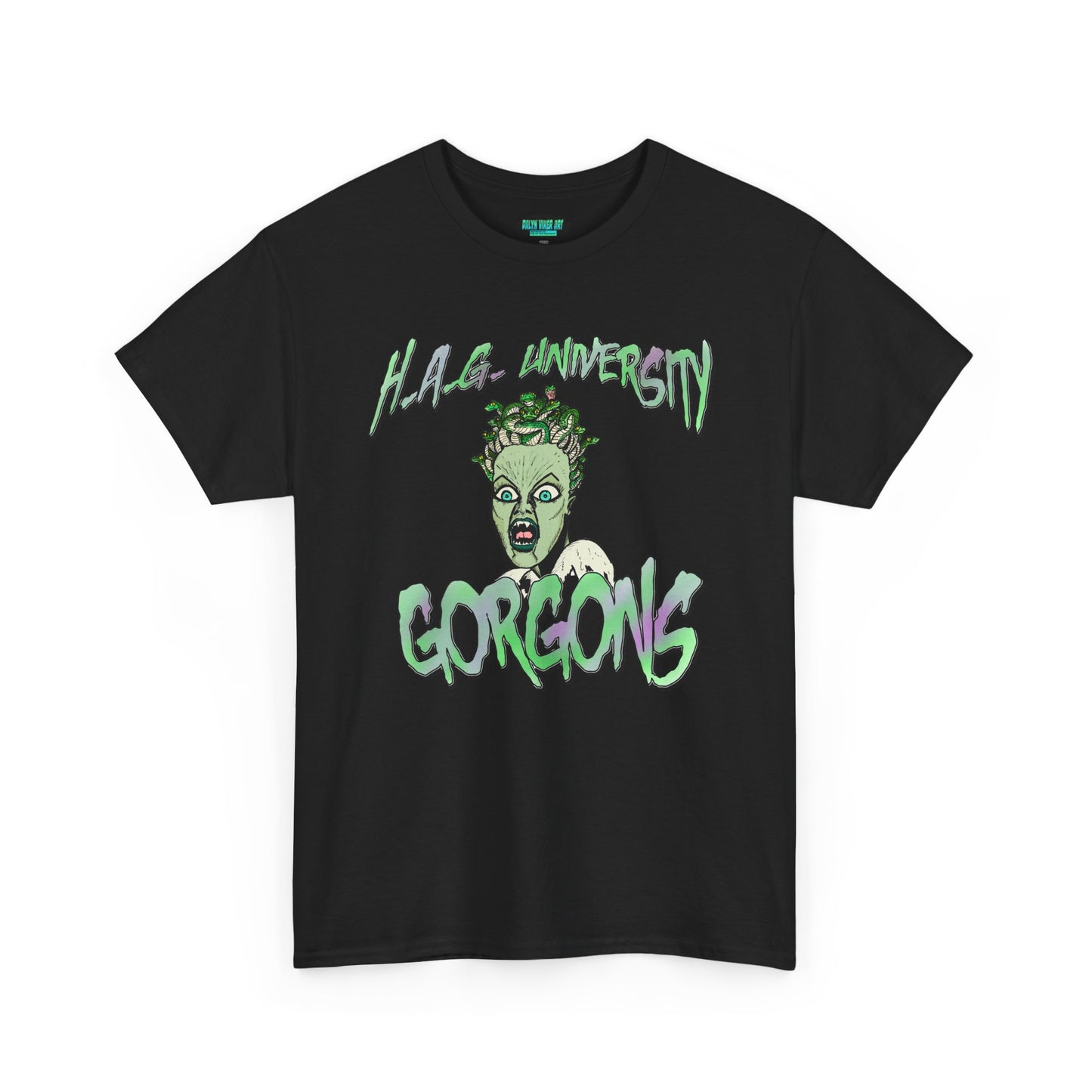 H.A.G. University Gorgons Unisex Heavy Cotton Tee - Spooky & Fun Graphic T-Shirt