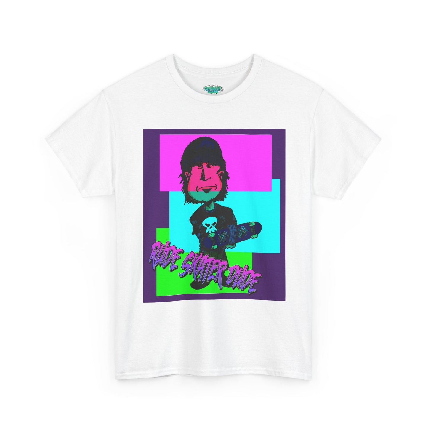 Retro Neon Skateboard Tee — "Rude Skater Dude" Graphic