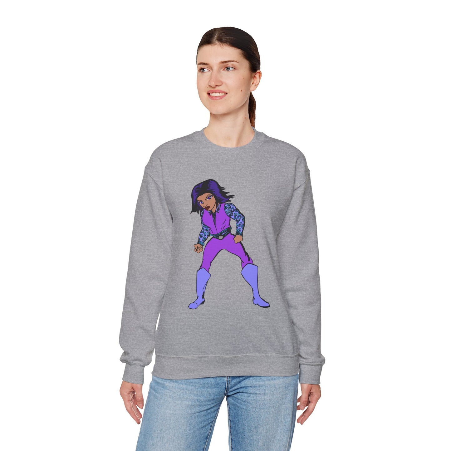 Vintage Retro Hero Crewneck Sweatshirt with Bold Graphic Design