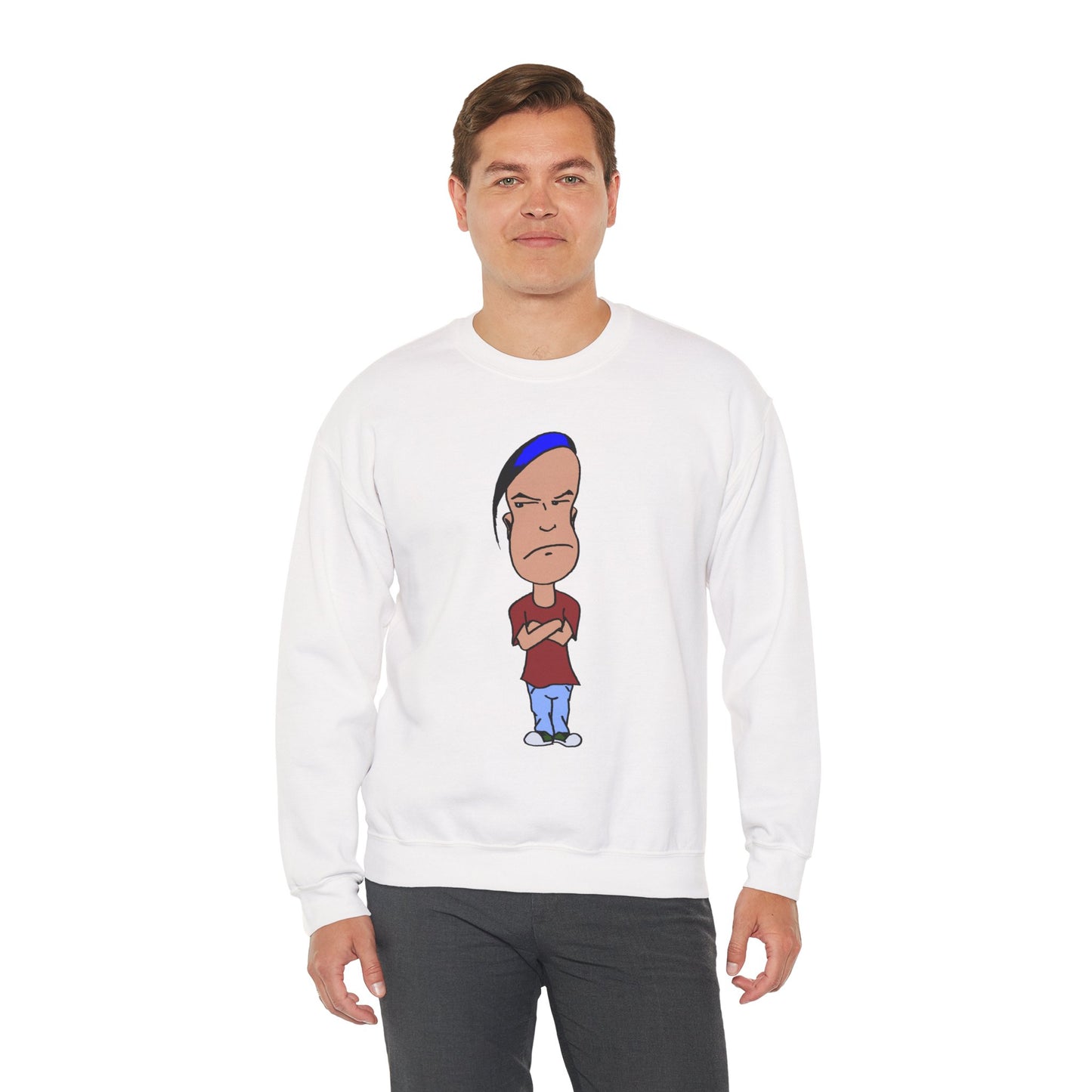 Smug Cartoon Graphic Crewneck Sweatshirt for Casual Style