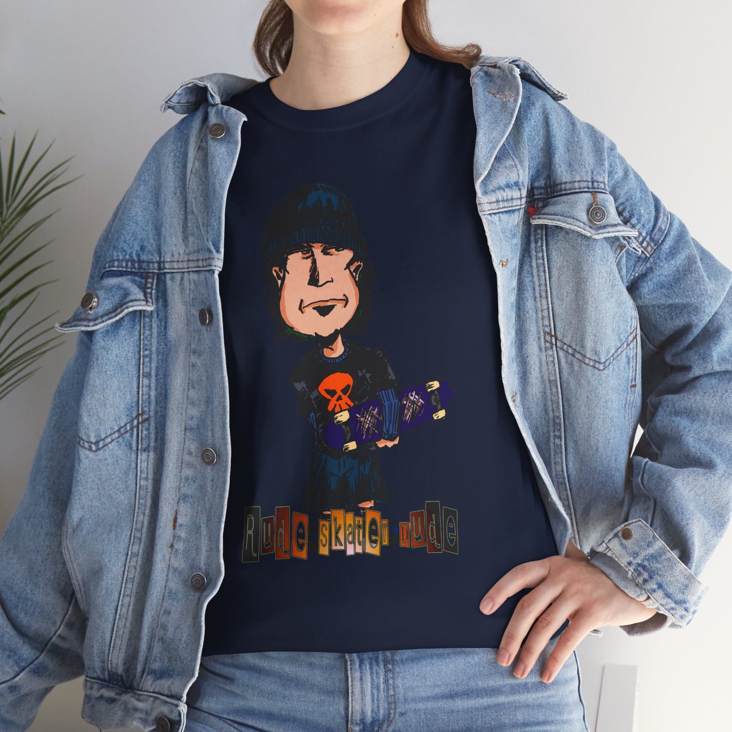 Rude Skater Dude Cartoon Skate Punk T-Shirt — Skateboarding Tee with Skull Design