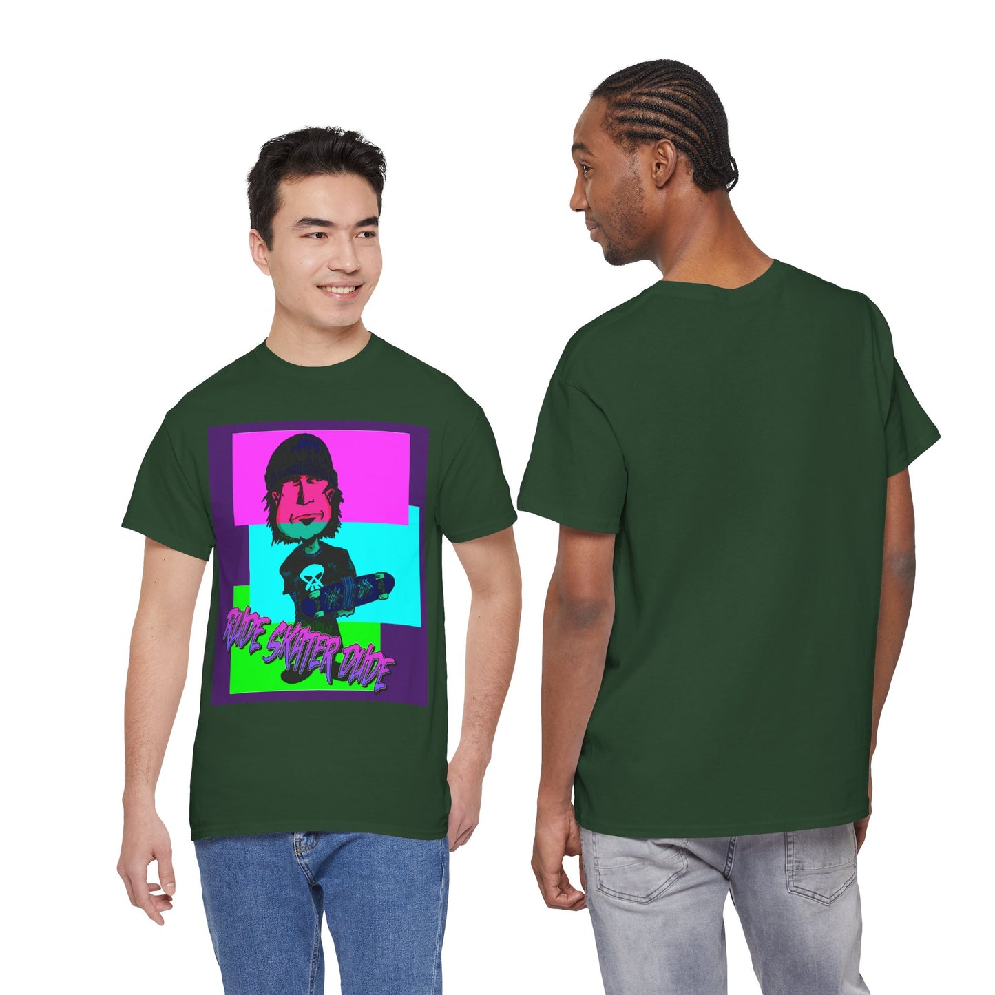 Retro Neon Skateboard Tee — "Rude Skater Dude" Graphic