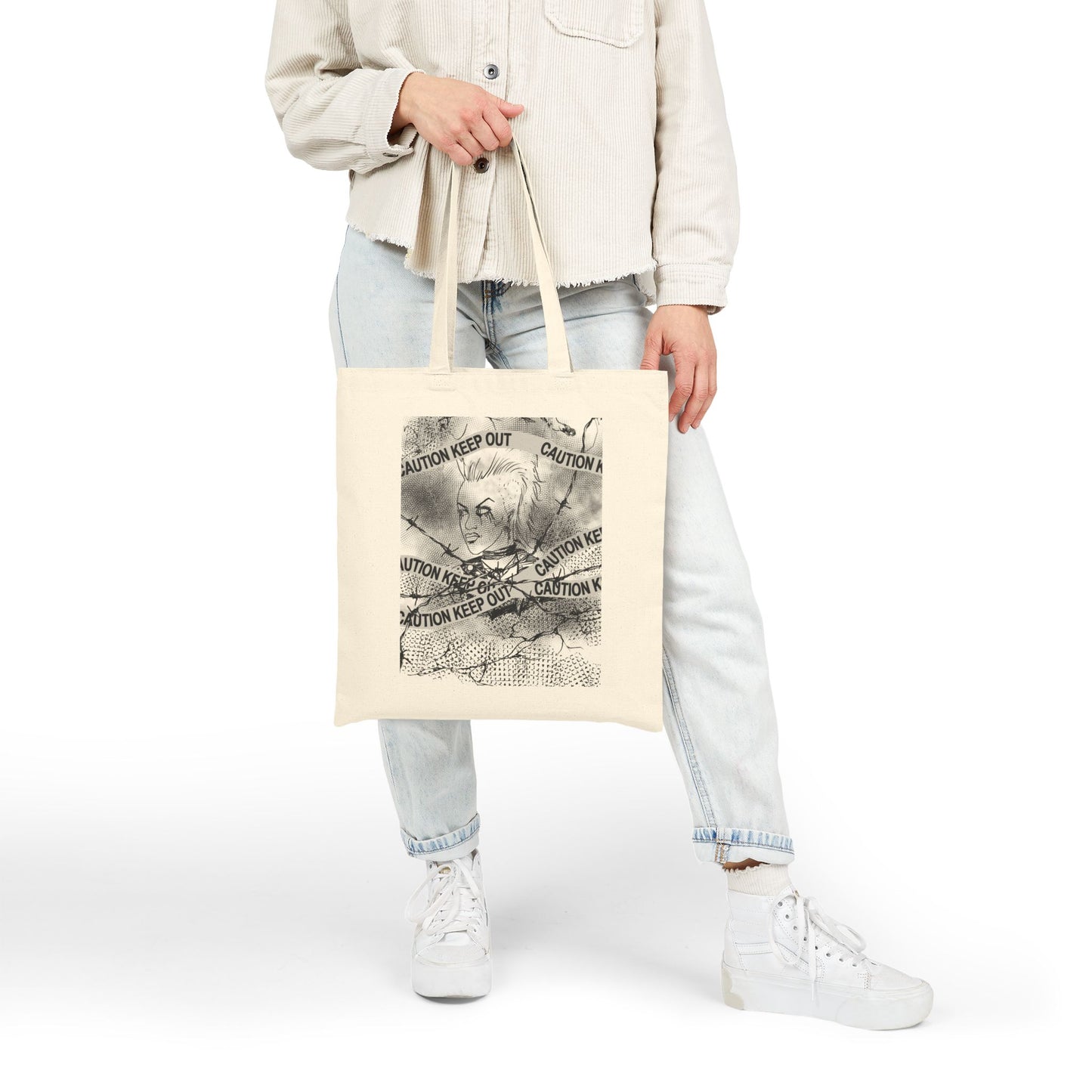 Riot and Rebel - Caution Keep Out Gothic Portrait Canvas Tote Bag