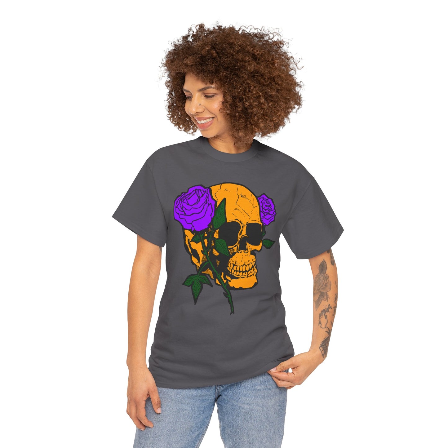 Skull and Roses Unisex Tee, Gothic Aesthetic Shirt, Vintage Graphic T-Shirt, Streetwear Essentials, Edgy Casual Wear