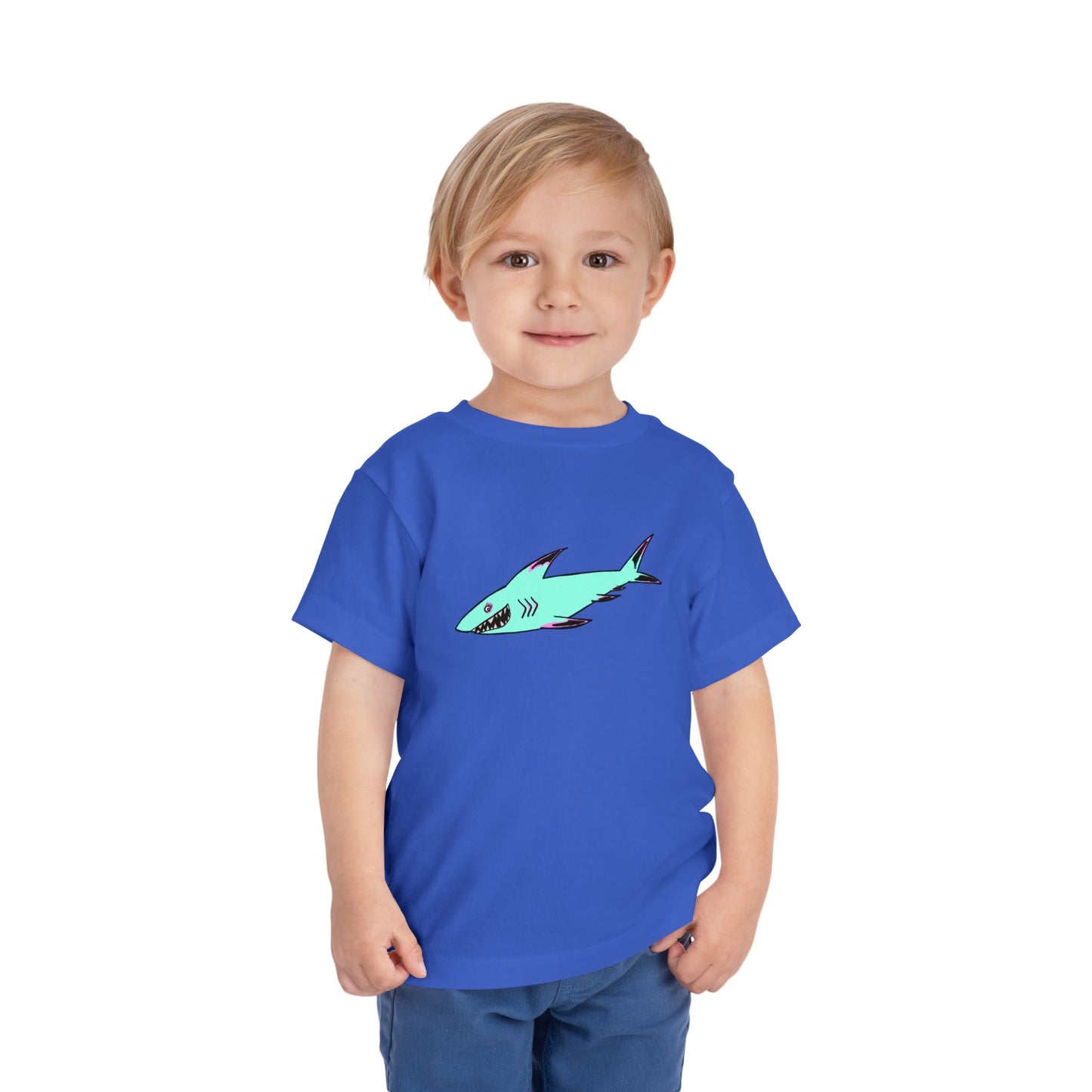 Toddler Tee — Cute Teal Shark Graphic Kids T‑Shirt