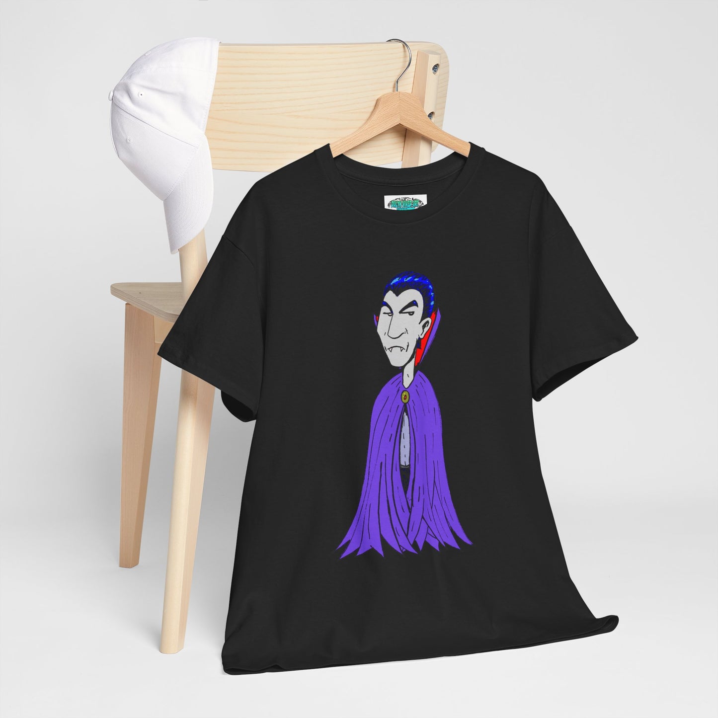 Vampire Cartoon Tee - Cute Purple Cloak Dracula Graphic T-Shirt