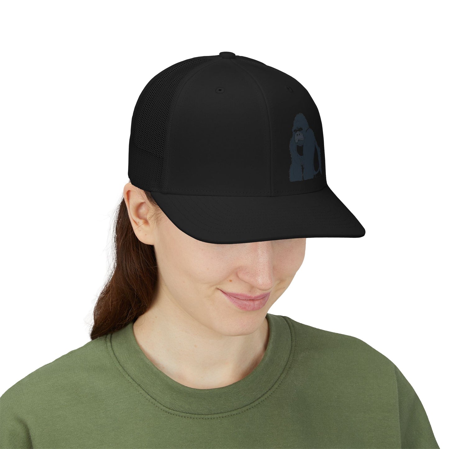 Gorilla Embroidered Snapback Trucker Cap — Casual Wildlife Hat for Outdoors & Everyday Wear