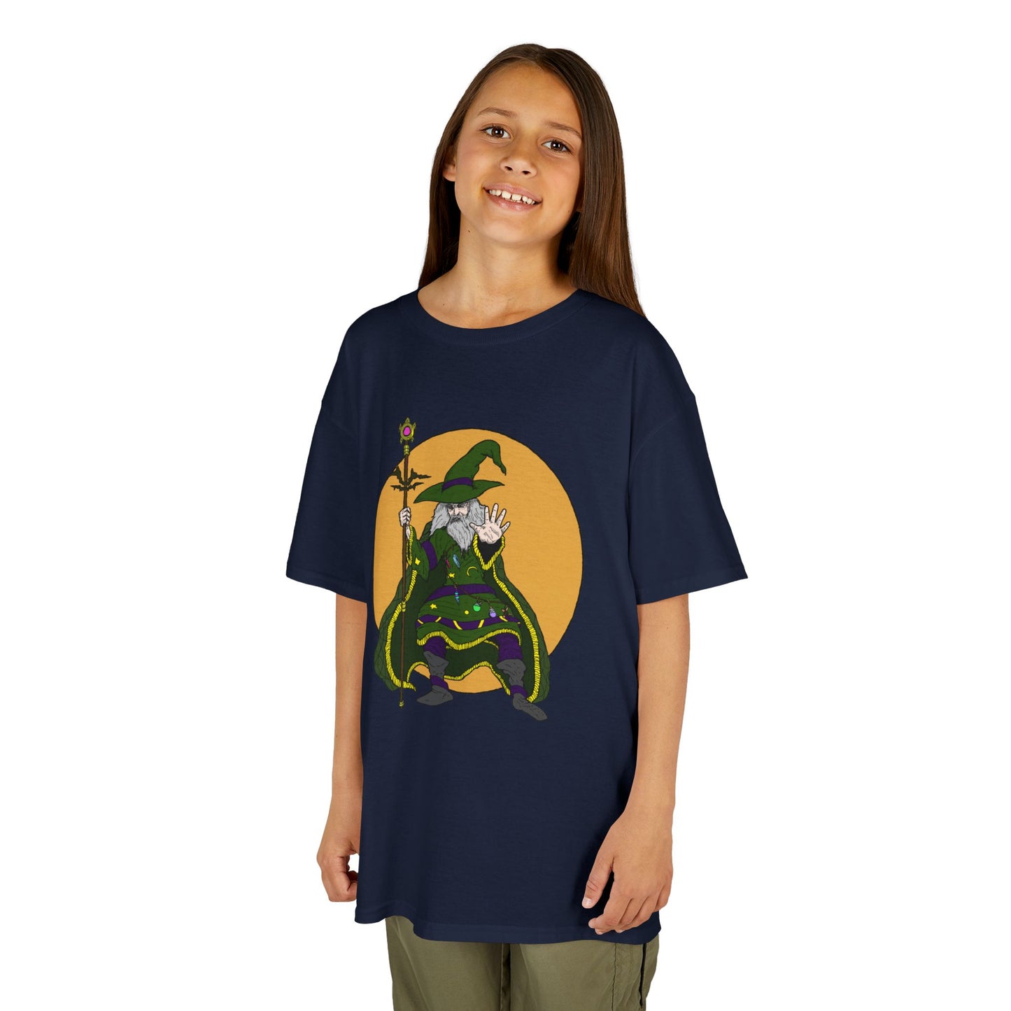 Wizard Holding a Magical Staff Kids Heavy Cotton™ Tee