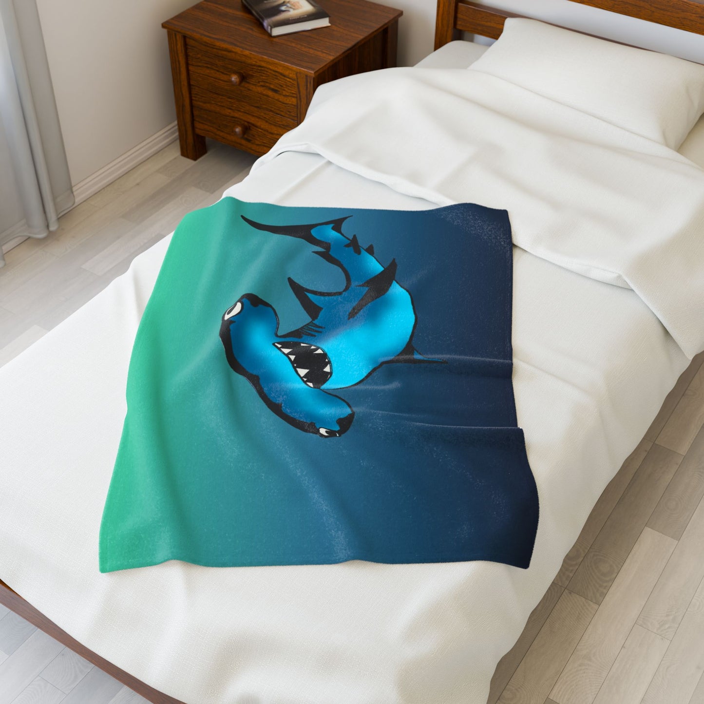 Harley Hammerhead Shark Velveteen Plush Blanket — Cute Ocean Animal Throw for Kids & Beach Lovers