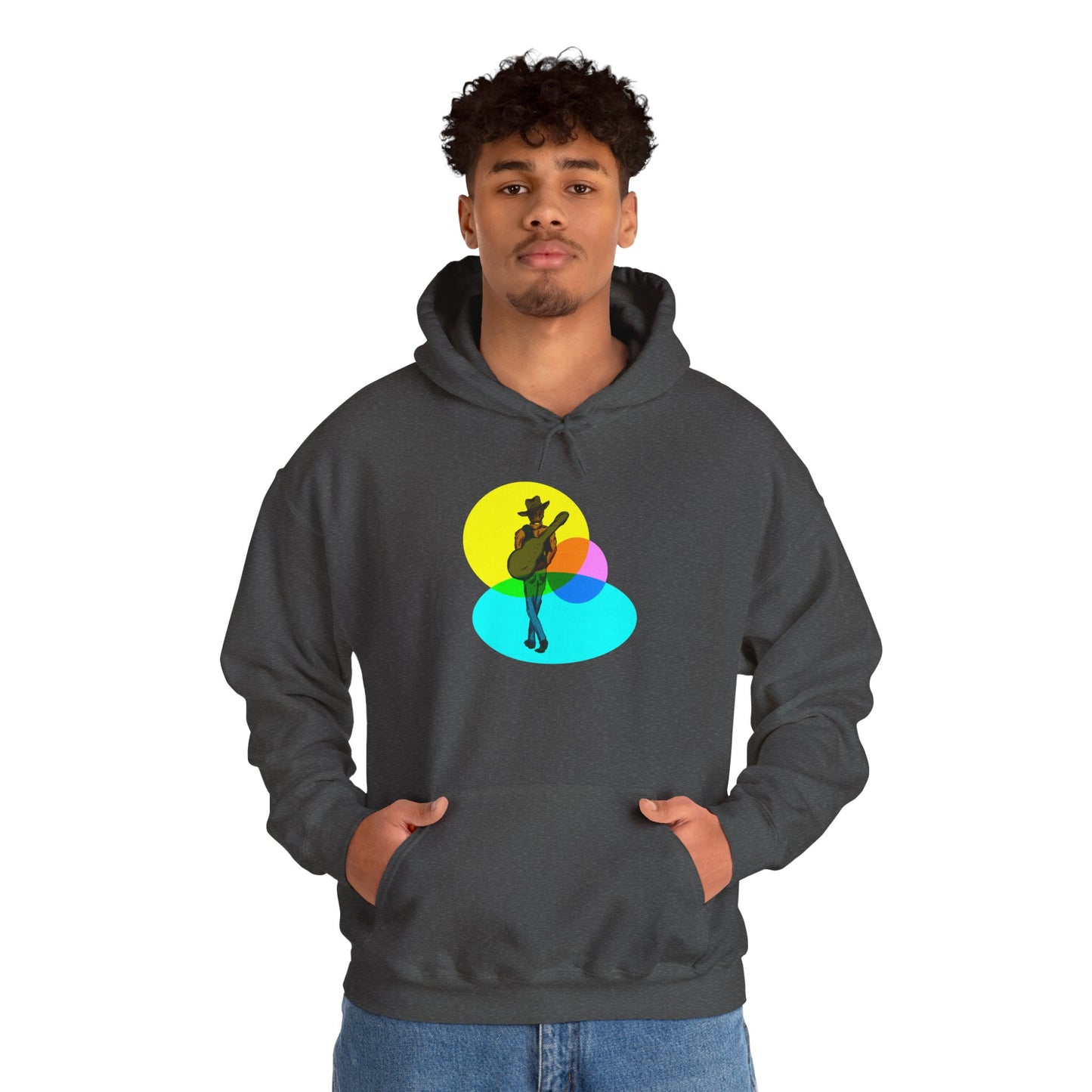 Cowboy with Guitar Hoodie — Colorful Retro Music Graphic Sweatshirt