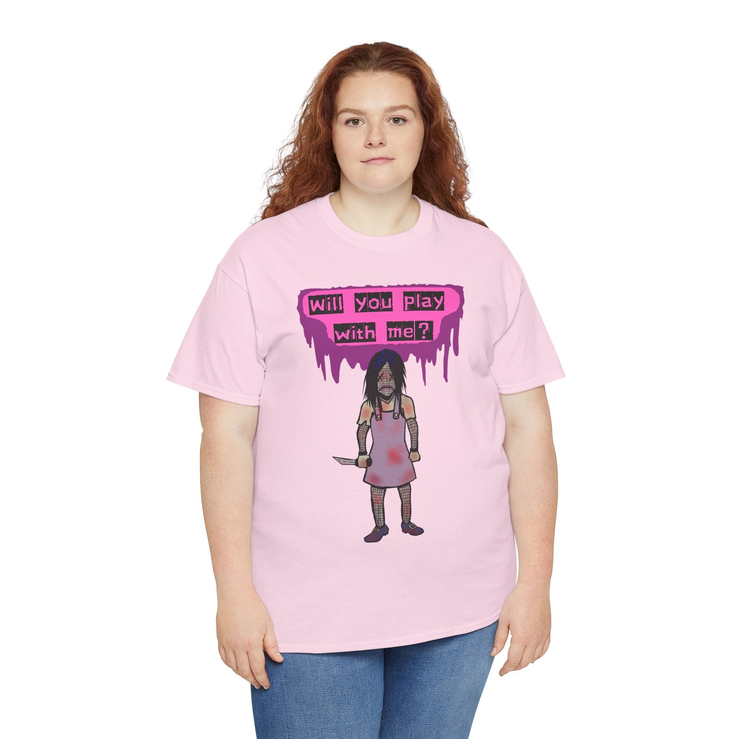 Chilling Evil Doll Horror Tee, Horror T-Shirt, Grey Tee, Unique Graphic Tee, Unisex Tee, Playful Scary Top, Halloween Shirt