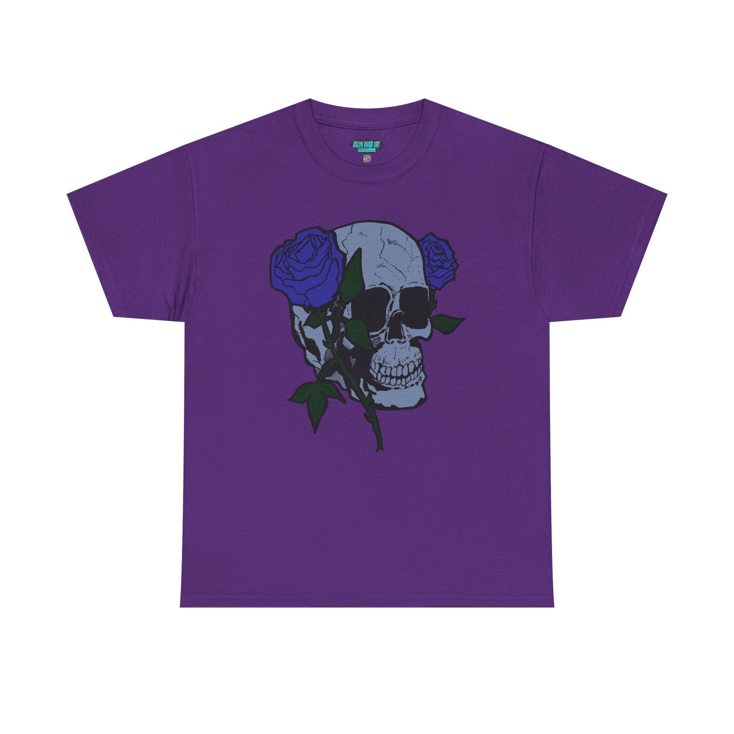 Unisex Heavy Cotton Tee with Skull and Rose Design - Edgy Streetwear Top
