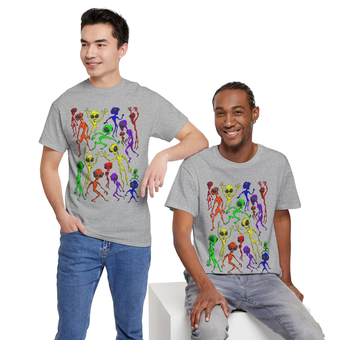 Rainbow Alien Dance Party Unisex Tee - Cosmic Sci-Fi Shirt