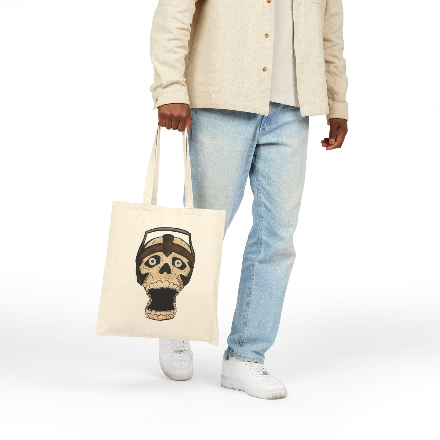 Screaming Skull Canvas Tote Bag — Retro Electrified Skull Design