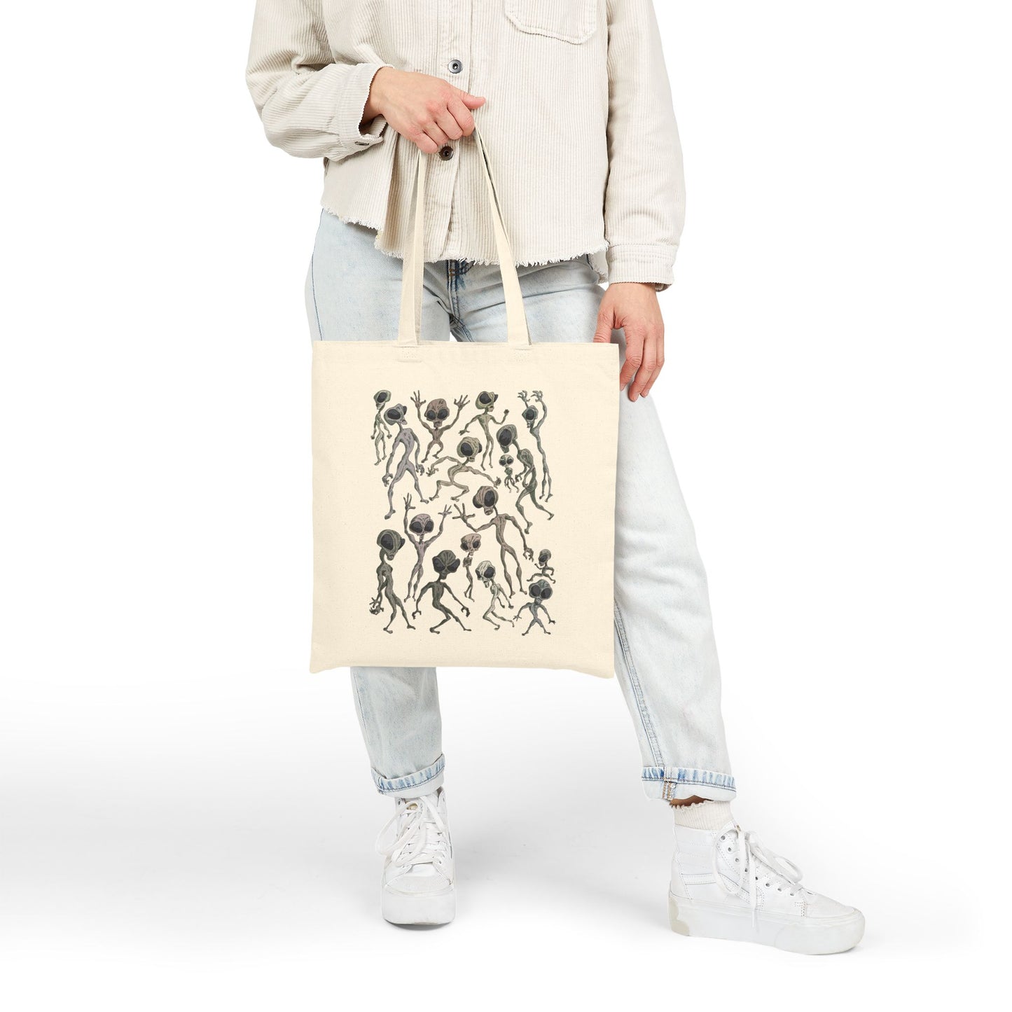 Alien Dance Party with Various Grays - Canvas Tote Bag — Abstract Dancing Seedling Art Tote