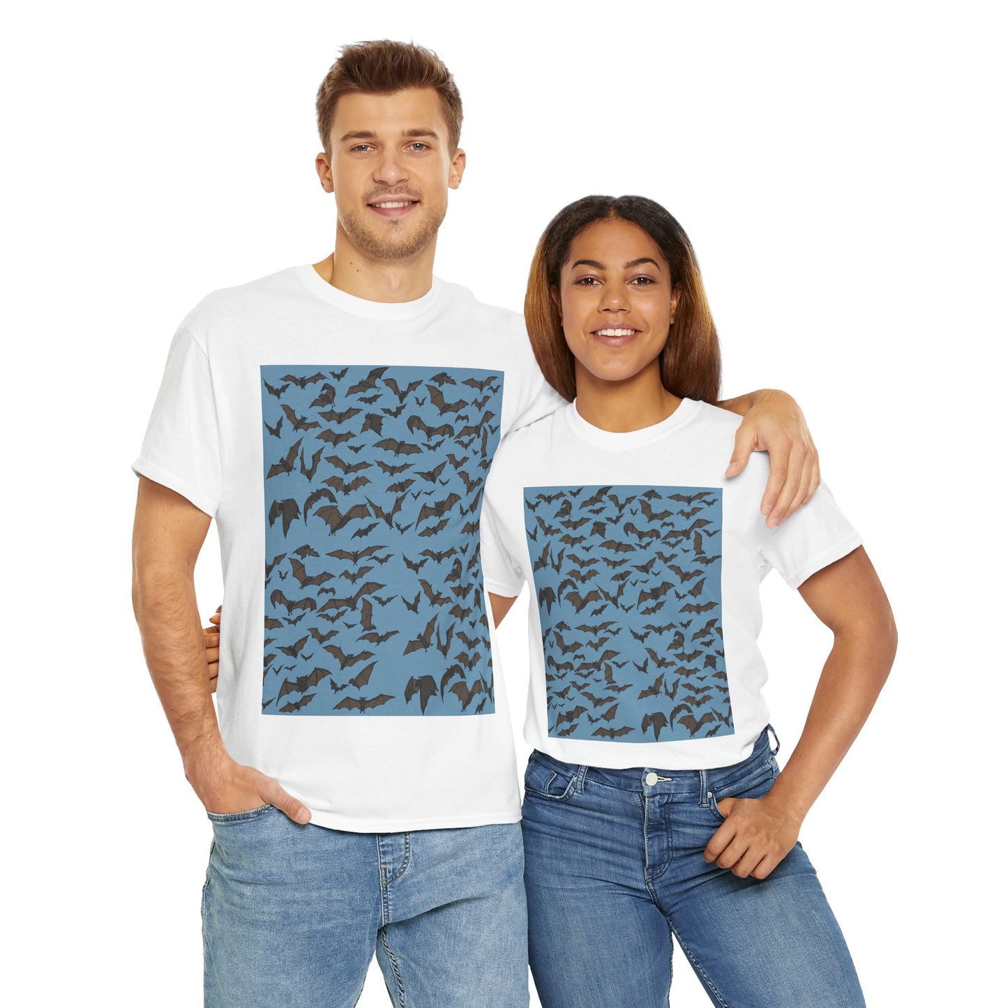 Unisex Bat Print Cotton Tee, Casual Graphic Tee, Halloween Apparel, Unique Gift for Animal Lovers, Stylish Everyday Wear