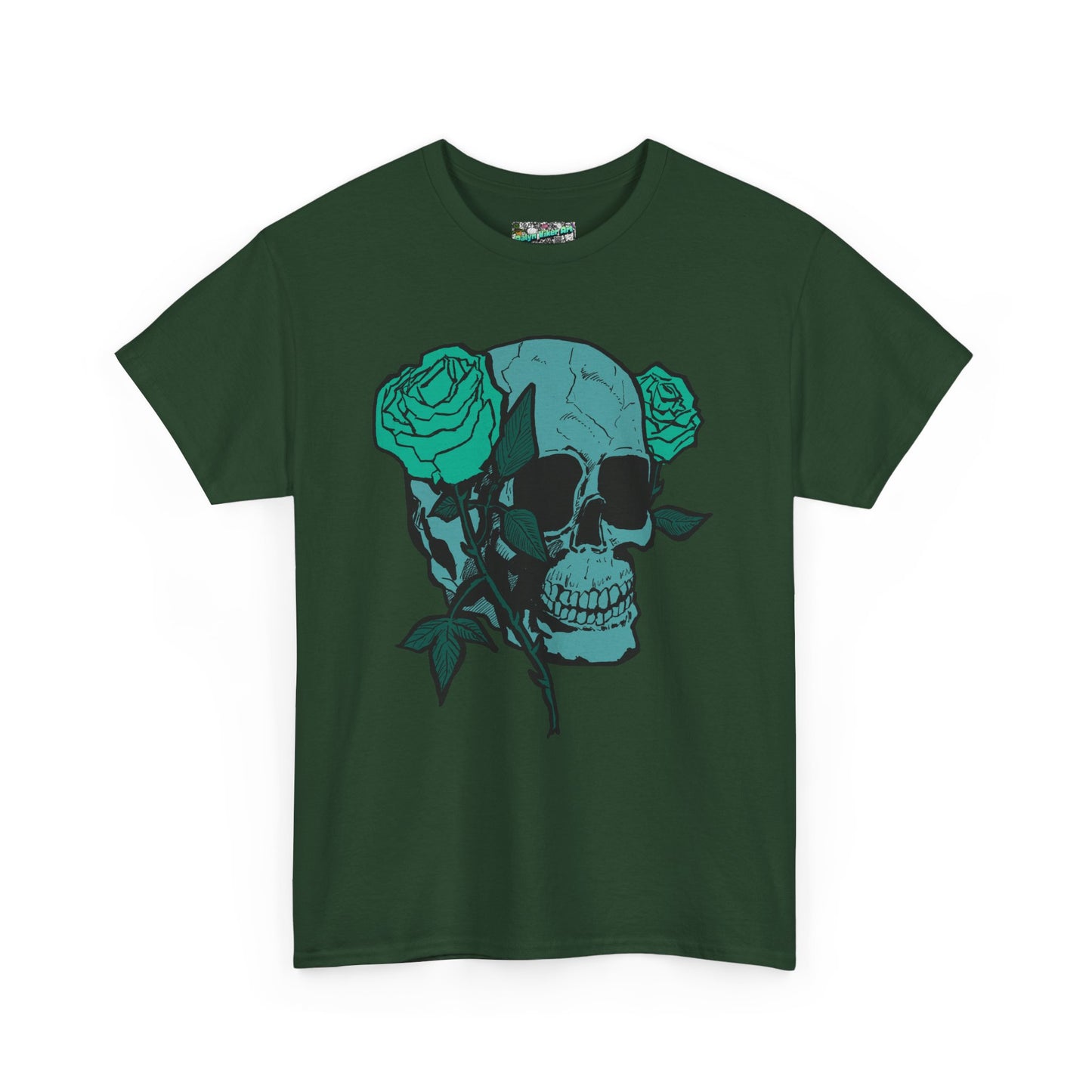 Skull & Roses Graphic Tee — Teal Skull Floral T-Shirt