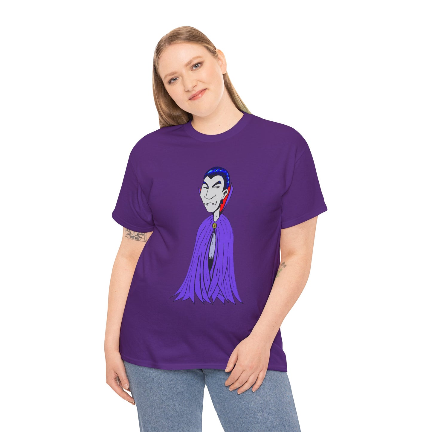 Vampire Cartoon Tee - Cute Purple Cloak Dracula Graphic T-Shirt