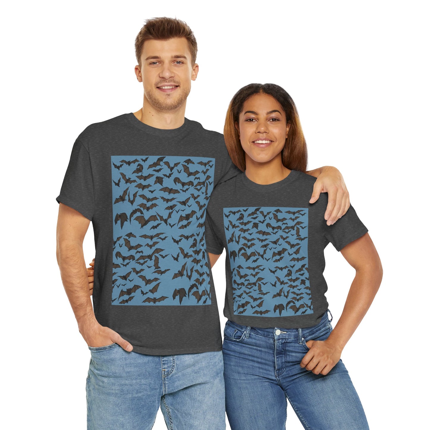 Unisex Bat Print Cotton Tee, Casual Graphic Tee, Halloween Apparel, Unique Gift for Animal Lovers, Stylish Everyday Wear