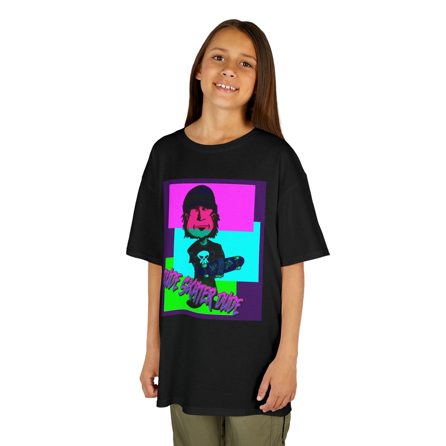 Kids Tee — Retro Neon Rude Skater Dude Kid Graphic T-Shirt