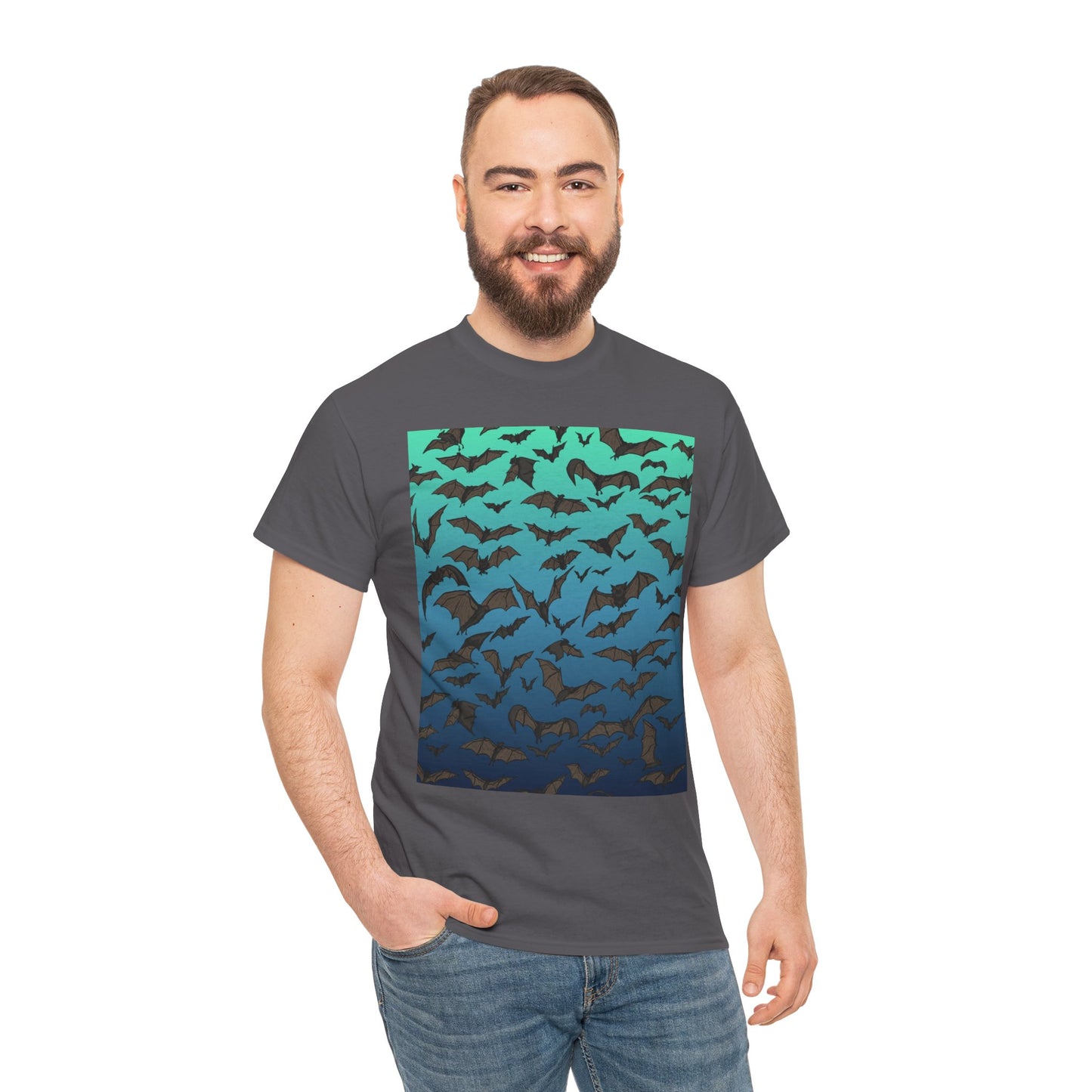 Bat Swarm Graphic Tee — Gradient Night Flight T-Shirt