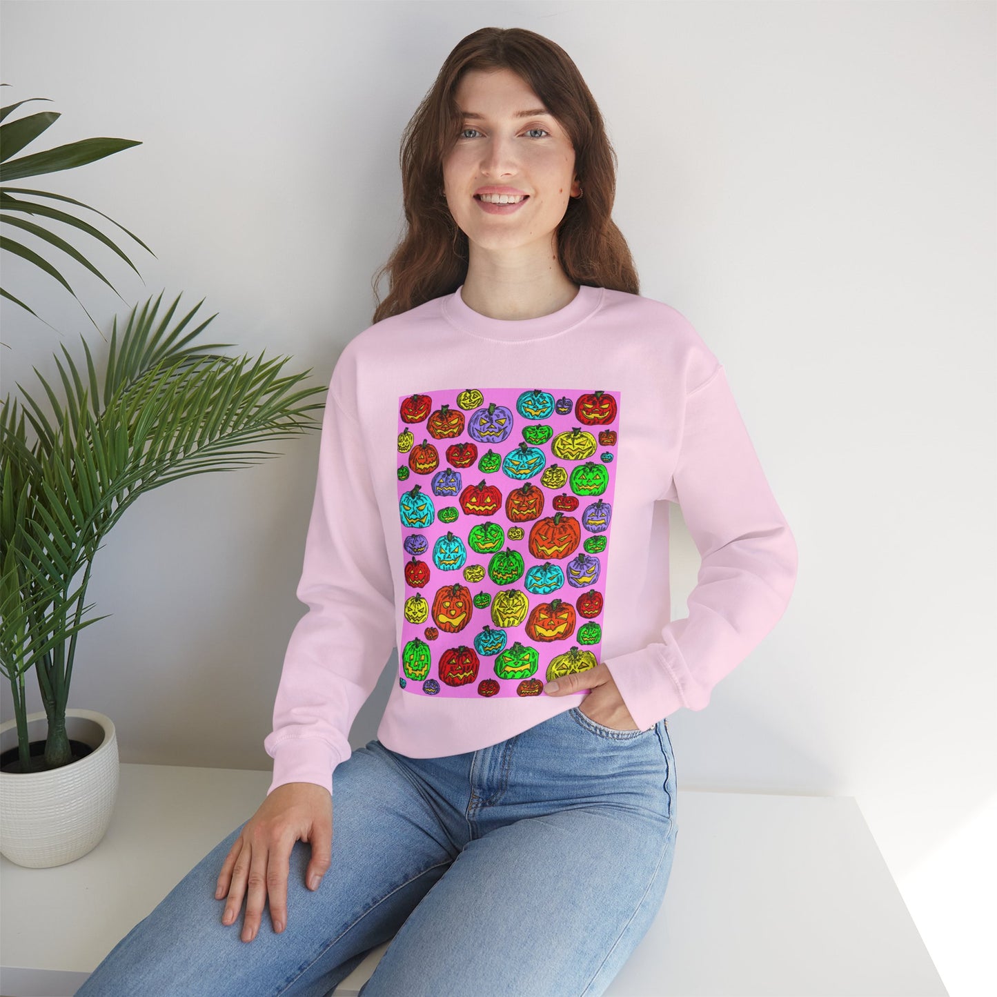 Colorful Pumpkin Crewneck Sweatshirt for Fall Celebrations