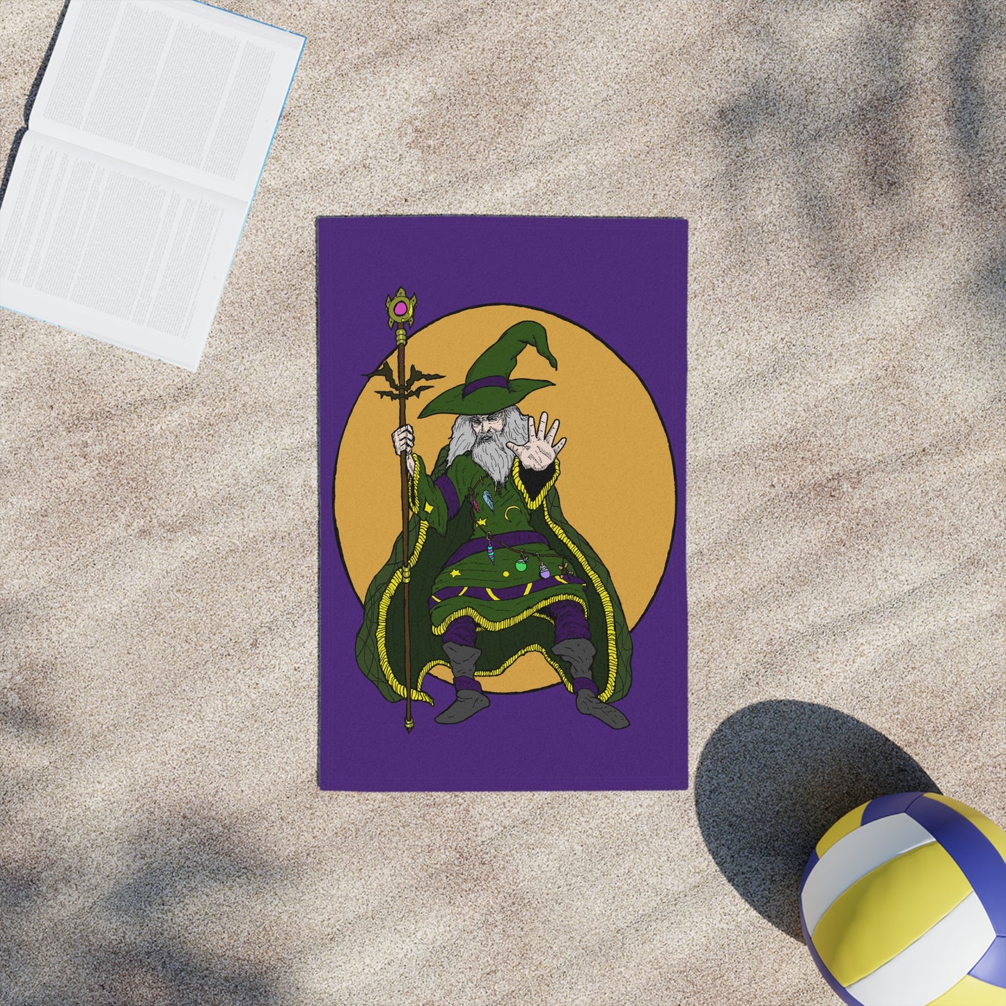 Wizard Holding a Magical Staff Beach Towel