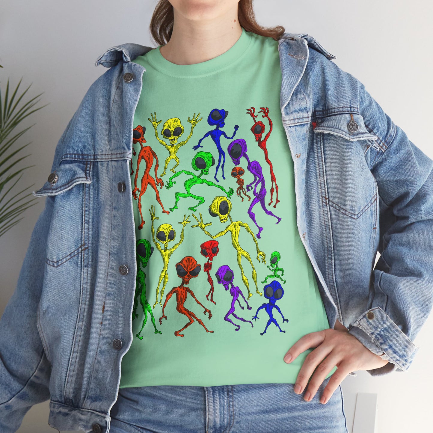 Rainbow Alien Dance Party Unisex Tee - Cosmic Sci-Fi Shirt